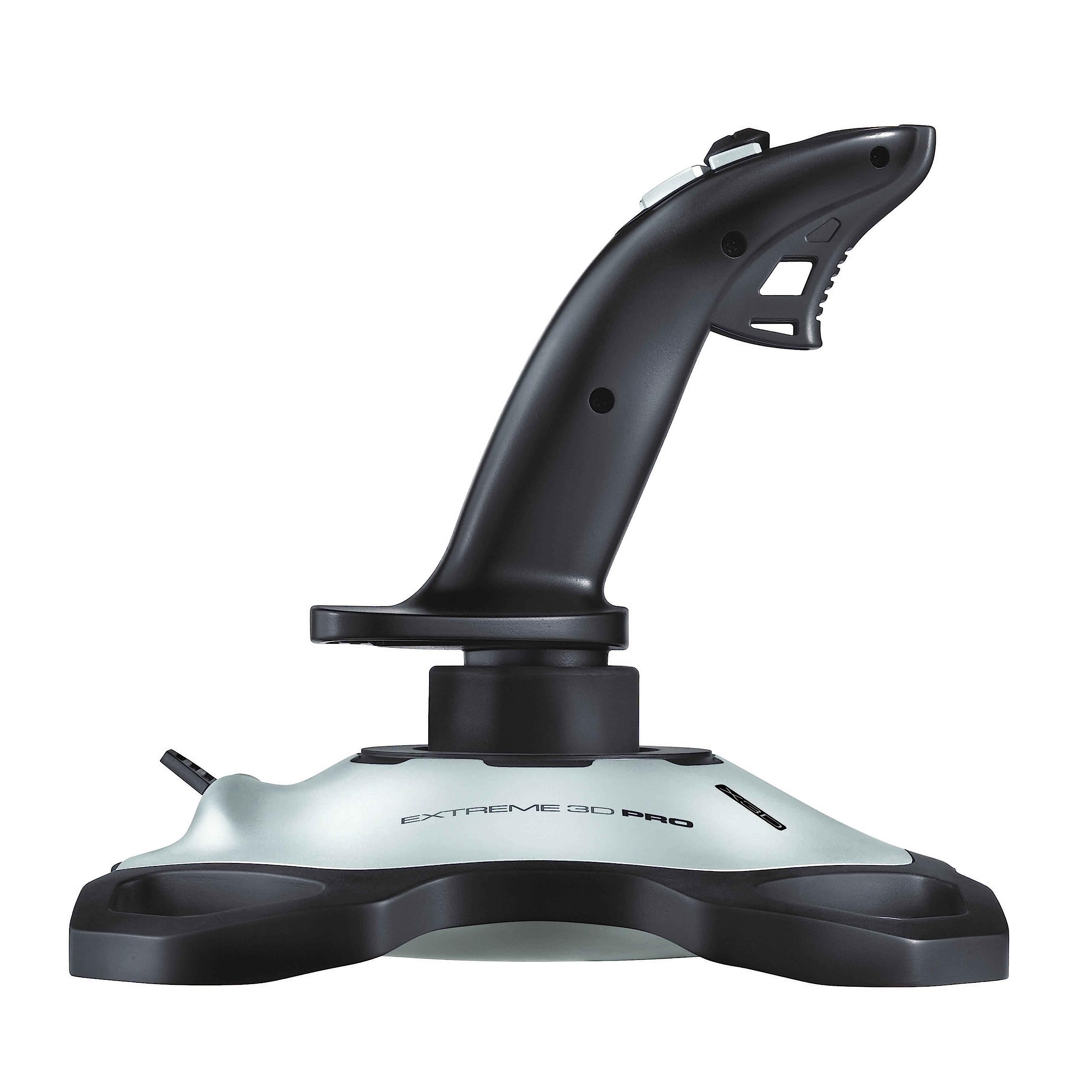 جوی استیک Logitech G Extreme 3D PRO، دارای 12 دکمه قابل برنامه‌ریزی، سوئیچ 8 جهتی، پایه پایدار با وزن، شلیک سریع، درگاه USB، برای کامپیوتر/ویندوز - مشکی/نقره‌ای