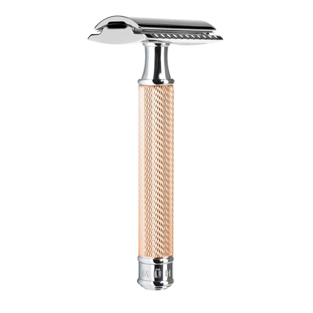 MÜHLE Traditional Rasierhobel R 89 ROSEGOLD با شانه بسته رنگ طلای رزینیده رزگلد