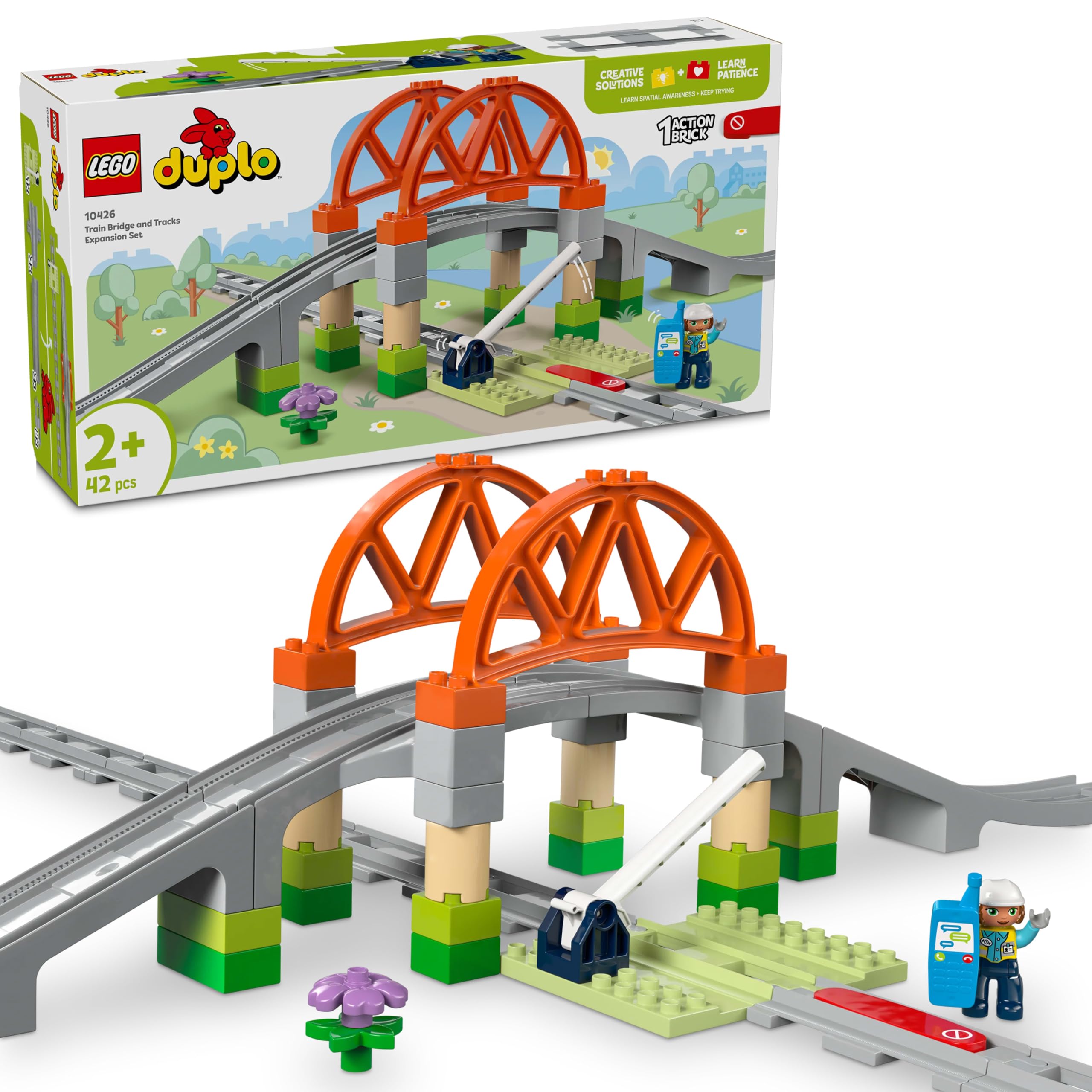 مجموعه افزایش پل و ریل قطار LEGO DUPLO، اسباب بازی آموزشی برای کودکان 2 سال به بالا، پسران و دختران، مجموعه خلاق سازی و باز سازی توسعه مهارت های حرکتی دقیق