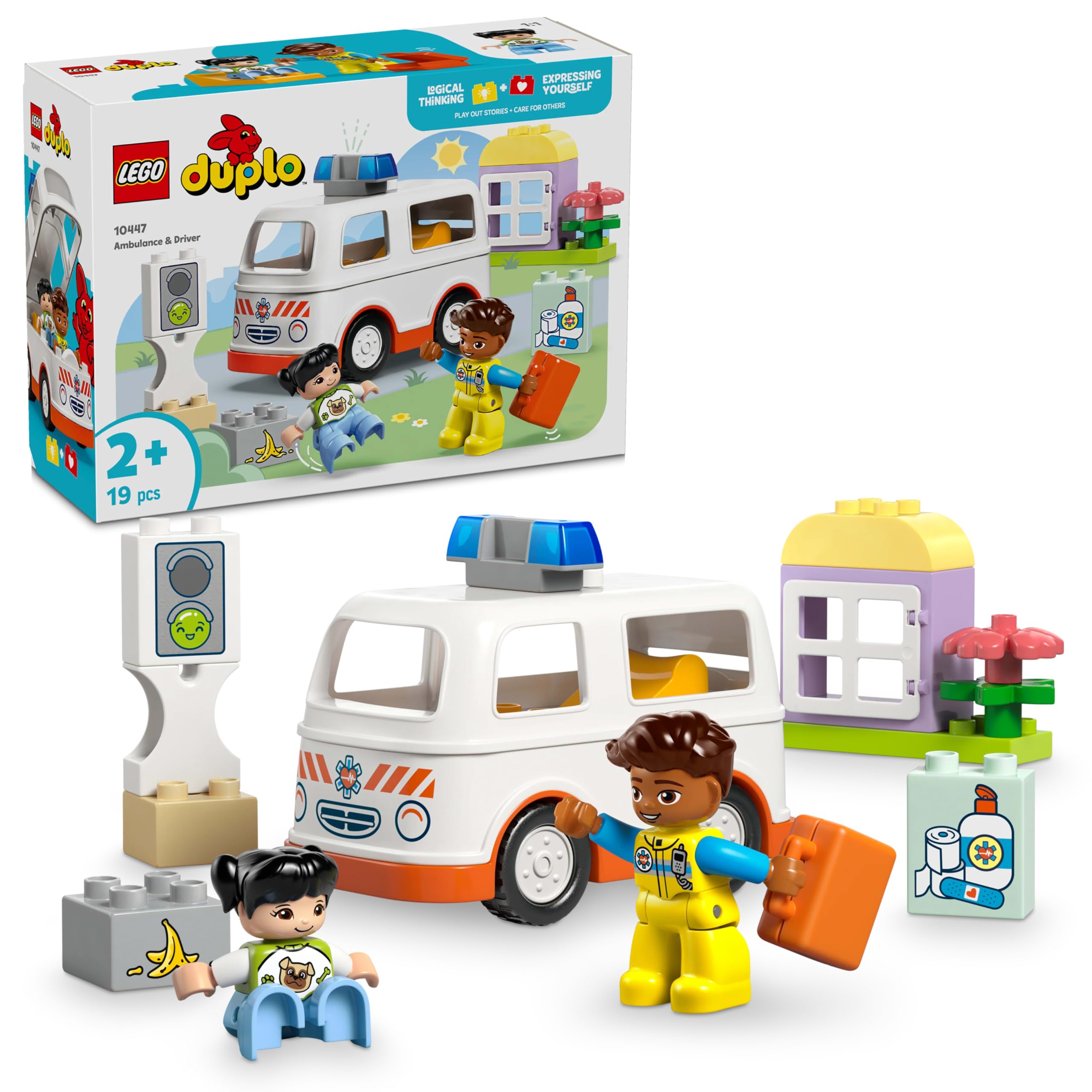مجموعه آمبولانس و راننده LEGO DUPLO ، اسباب بازی مونتسوری آموزشی برای کودکان 2 سال و بالاتر ، پسران و دختران ، عالی برای بازی خلاقانه ، تقویت تفکر منطقی ، بازی نقش و توسعه مهارت های حرکتی دقیق
