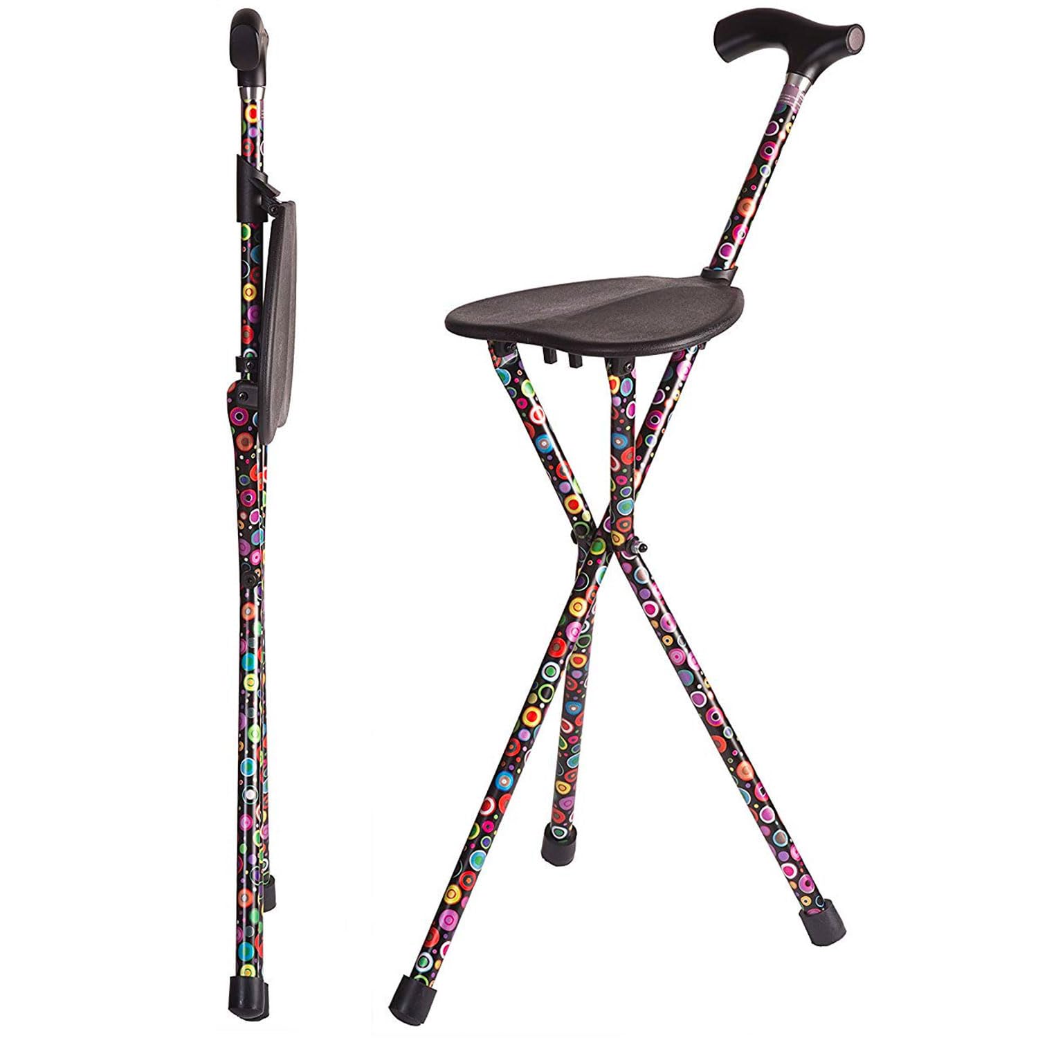 عصای راه رفتن Switch Sticks برای مردان و زنان، قابل تاشو و تنظیم از 32 تا 37 اینچ با قابلیت نشستن Bubbles