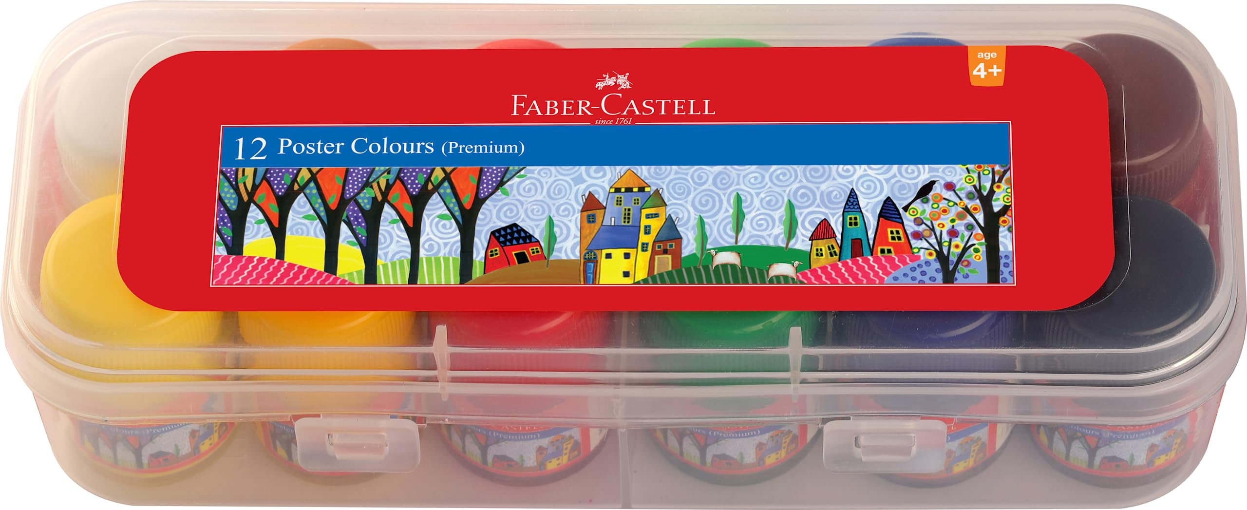 رنگ‌های پوستر حرفه‌ای Faber-Castell 12X10Ml در جعبه پلاستیکی متنوع