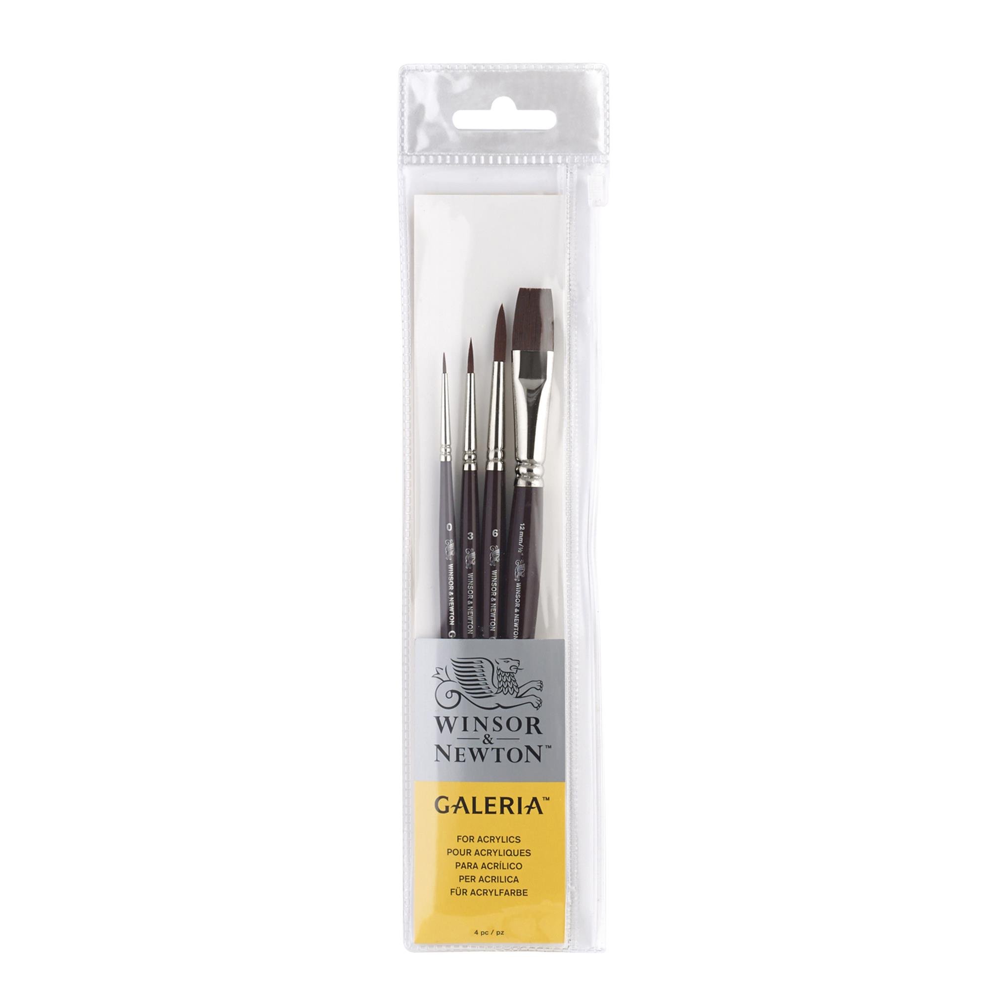 ست قلم‌مو Winsor & Newton GALERIA BRUSH SH ZIP SET/4 4-PACK دایره‌ای 0، 3، و 6، یک Stroke 1/2 اینچ