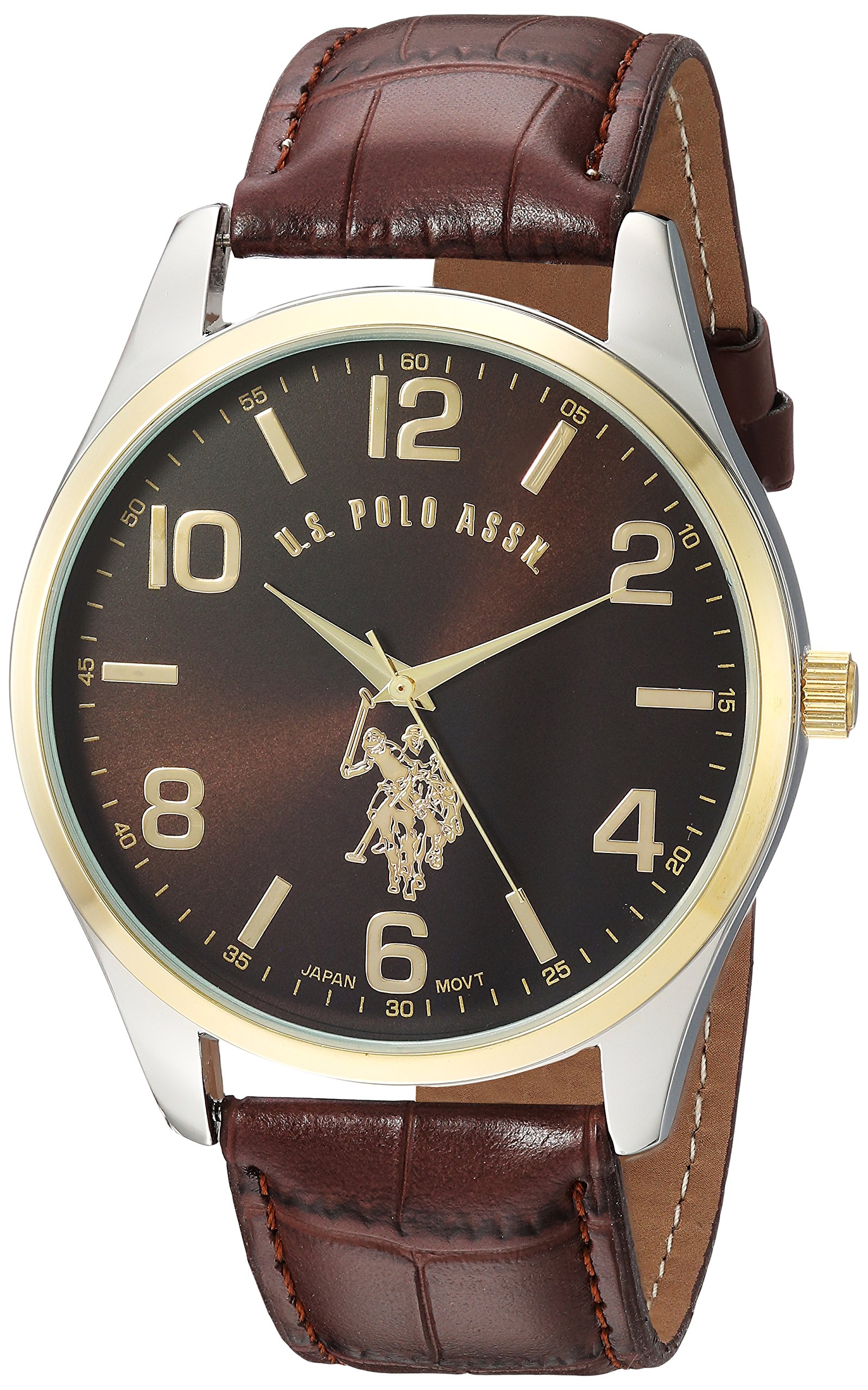واچ U.S. Polo Assn. مردانه، نمایشگر آنالوگ و بند چرمی USC50225
