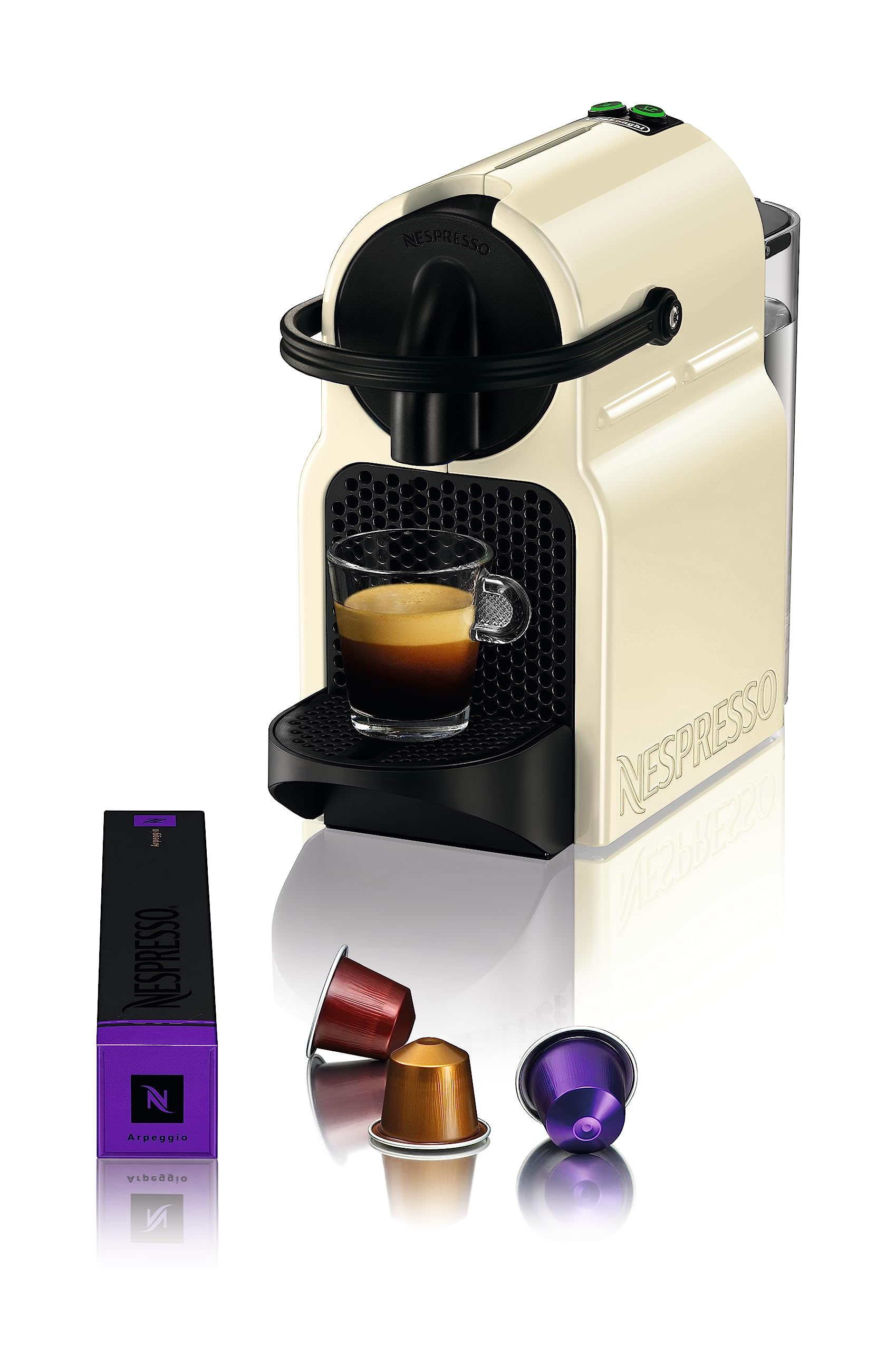 ماشین کپسول Nespresso De'Longhi EN 80.CW Inissia، دارای پمپ فشار بالا و توابع صرفه جویی در انرژی، خاموشی خودکار پس از 9 دقیقه، ظرفیت لیوان برای اسپرسو و لونگو، مخزن آب 0.7 لیتری، وانیل کرم (بدون فوم ساز شیر)