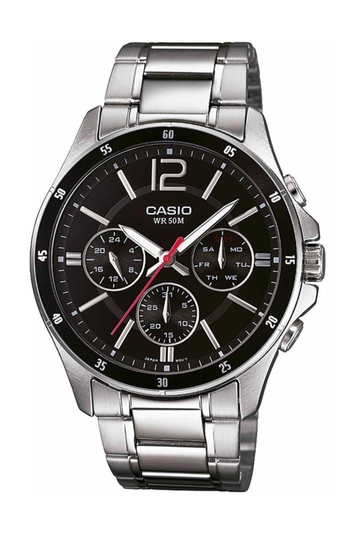 ساعت آنالوگ استیل ضدزنگ از Casio با صفحه چندگانه نقره ای