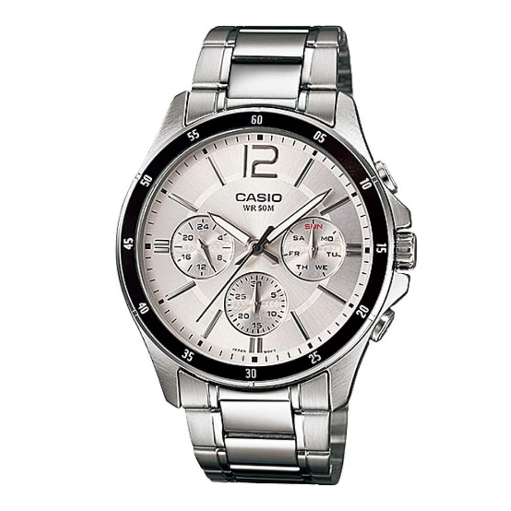 مچ‌بند مردانه Casio - MTP-1374D-7AVDF با صفحه نقره‌ای و بند نقره‌ای