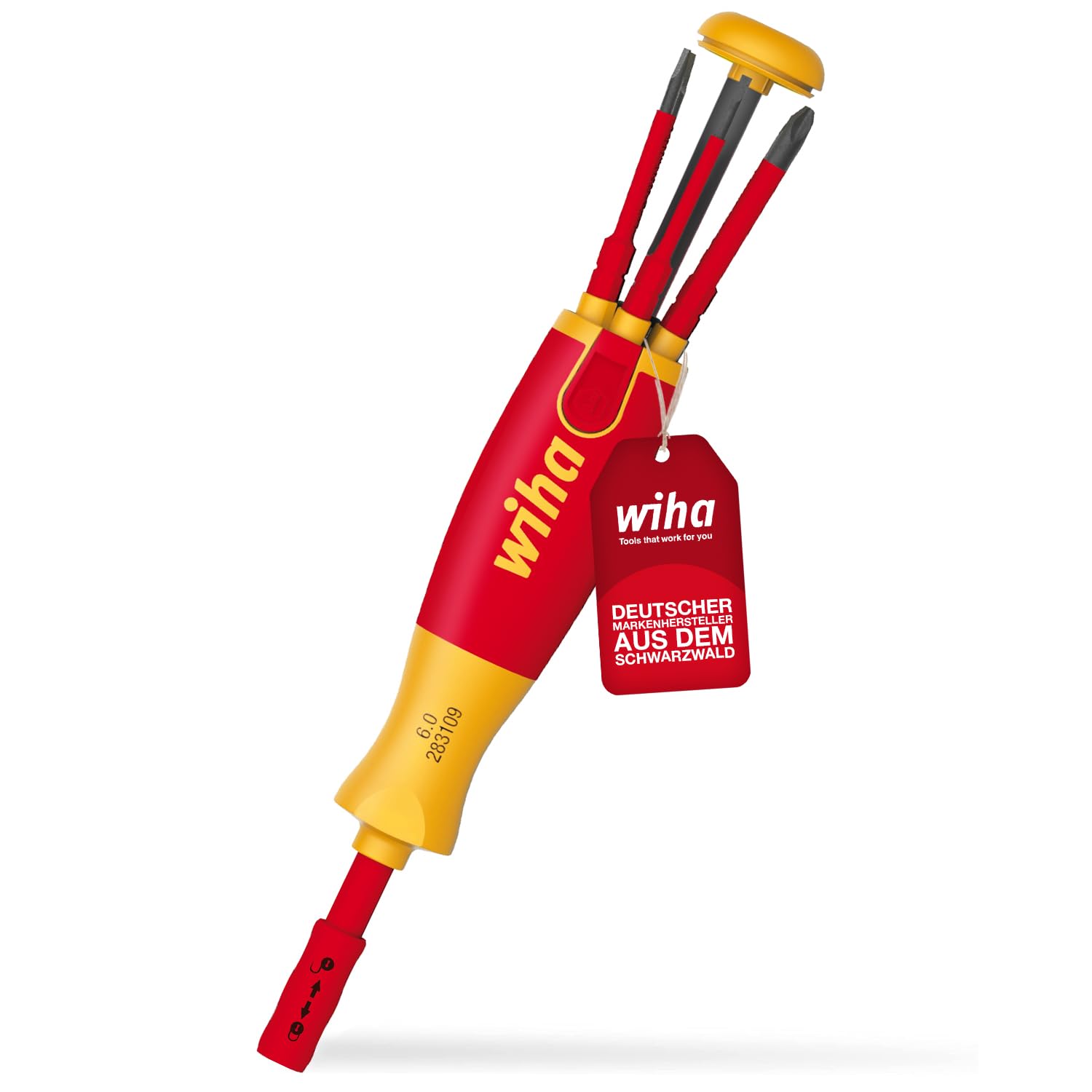 Wiha Magazin Bit Holder, SB 283109020, شاخ خور Red Schlitz/PH در Blister Electrician Vde تک‌اینسان