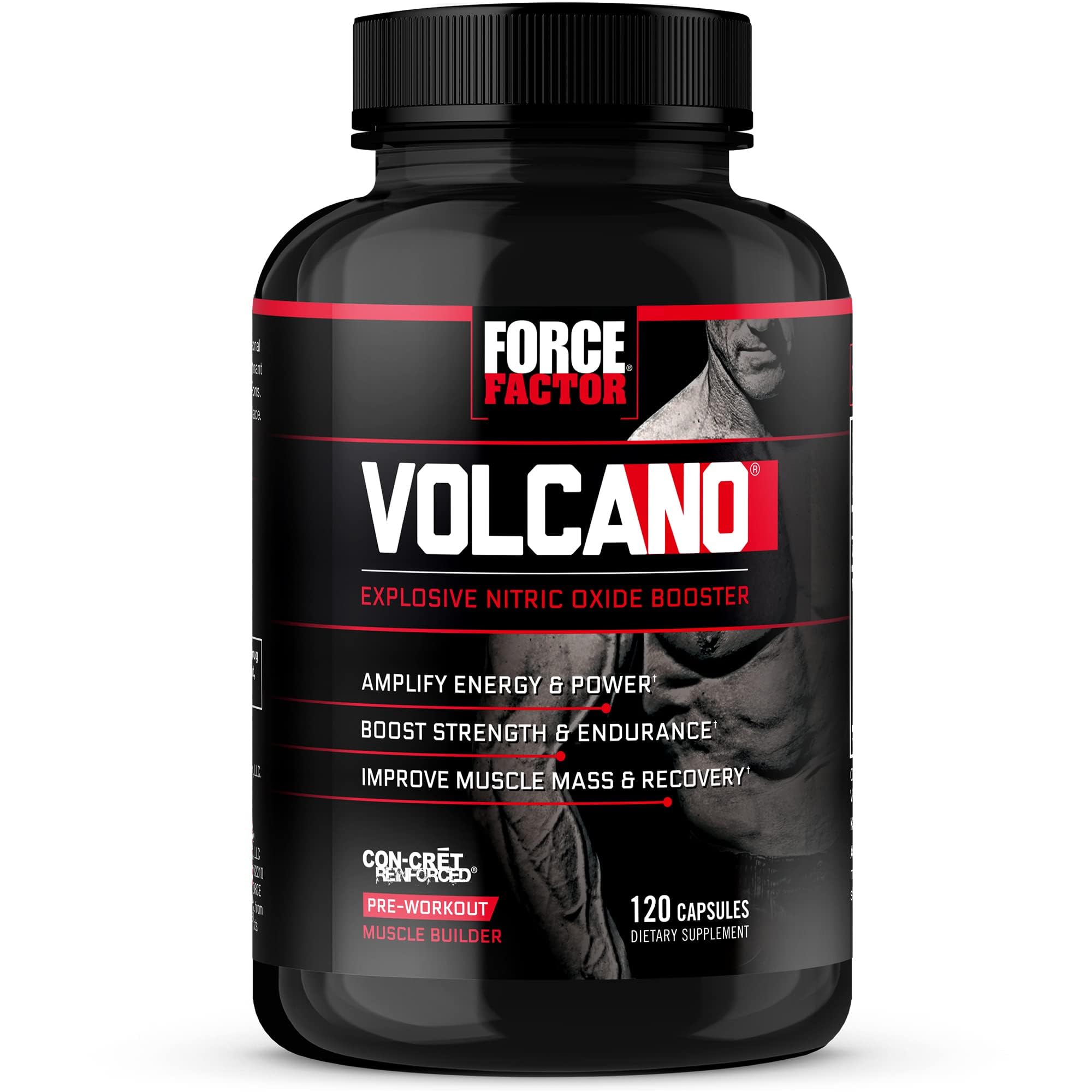 مکمل پیش تمرینی Force Factor Volcano برای مردان با کراتین و ال-سیترولین برای افزایش اکسید نیتریک و انرژی، کمک به ساخت عضله، پمپ بهتر و تمرین، ۱۲۰ کپسول