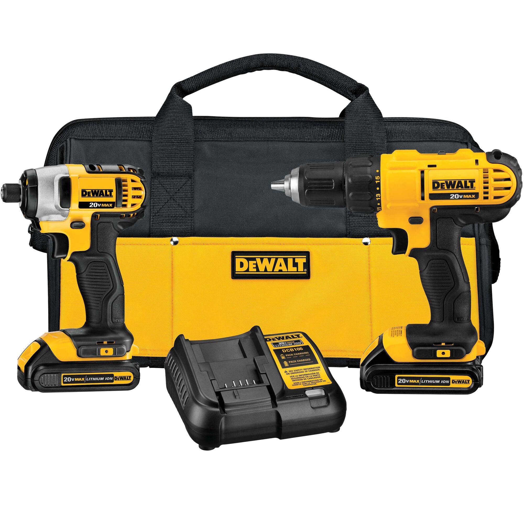مترادف برق دستی بی‌سیم DEWALT 20V MAX و دریل اثر، کیت ترکیبی ابزار قدرت با 2 باتری و شارژر (DCK240C2) تنها کیت ترکیبی دریل/اثر