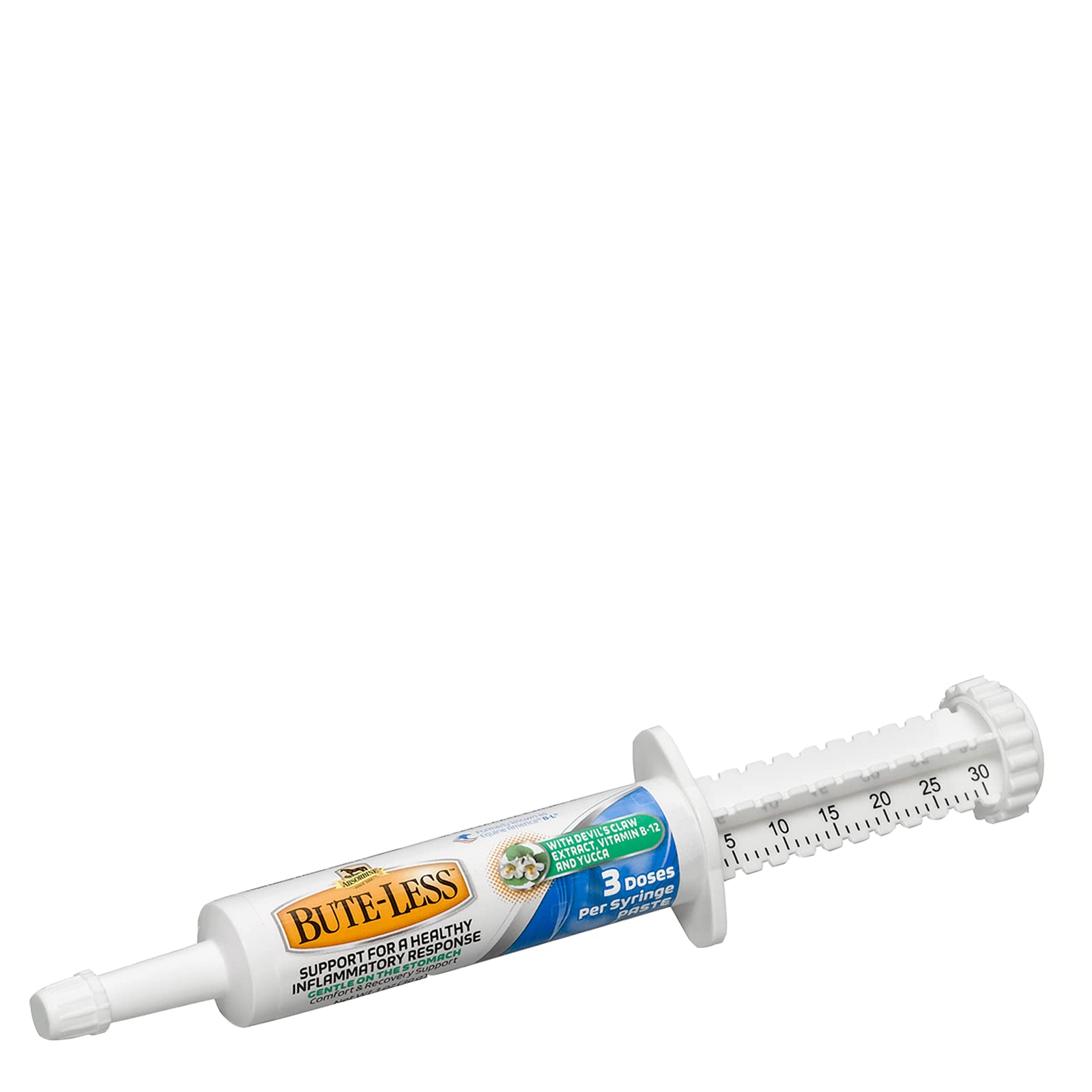 پاست Absorbine Bute-Less سرور طولانی‌مدت کمک به راحتی و بازیابی اسب، لطیف برای معده، کلوف، ویتامین B-12، یوکا، سرنگ ۱ اونس / ۳ دوز
