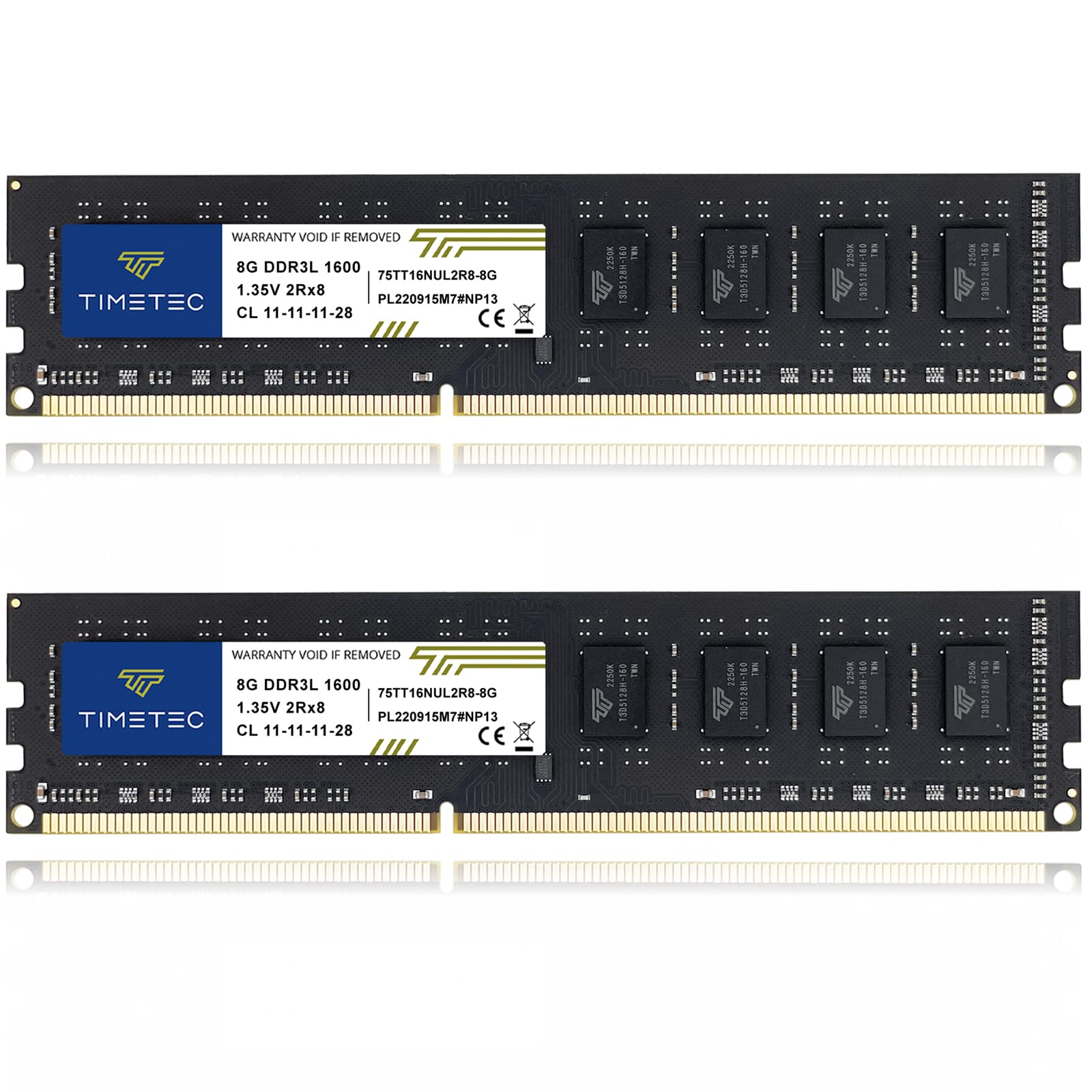Timetec 16GB KIT(2x8GB) DDR3L / DDR3 1600MHz (DDR3L-1600) PC3L-12800 / PC3-12800 Non-ECC Unbuffered 1.35V/1.5V CL11 2Rx8 Dual Rank 240 Pin UDIMM Desktop PC Computer Memory RAM(SDRAM) Module Upgrade 16GB KIT (2x8GB)