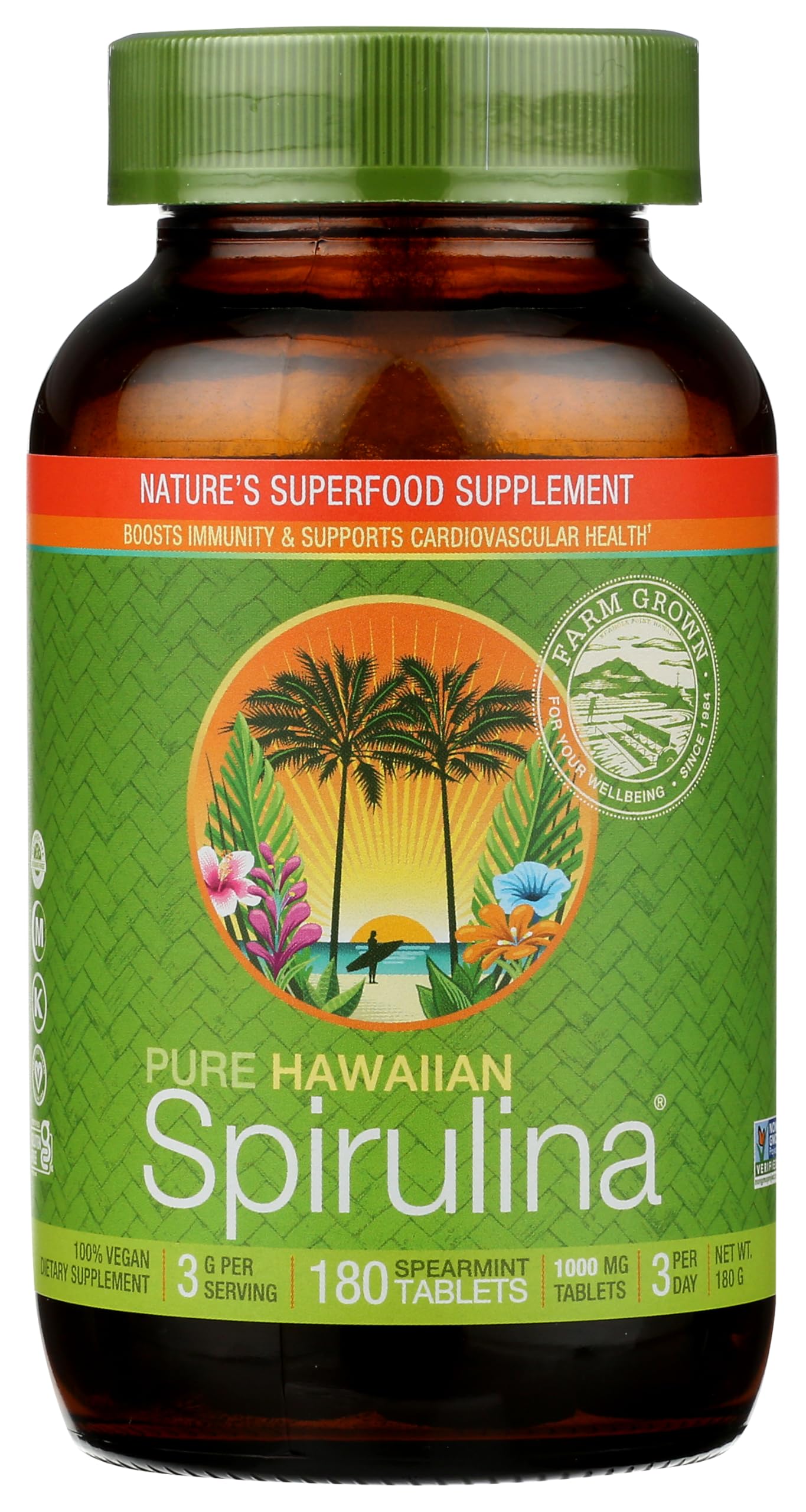 تبلت‌های Nutrex Pure Hawaiian Spirulina با ۱۰۰۰ میلی‌گرم - 180 عدد - اسپیرولینای طبیعی با کیفیت از هاوایی - گیاهی، غیر ژنتیکی تغذیه‌ای - مکمل مواد غذایی و مولتی‌ویتامین طبیعی ۱۰۰۰ میلی‌گرم - ۱۸۰ عدد نعناع
