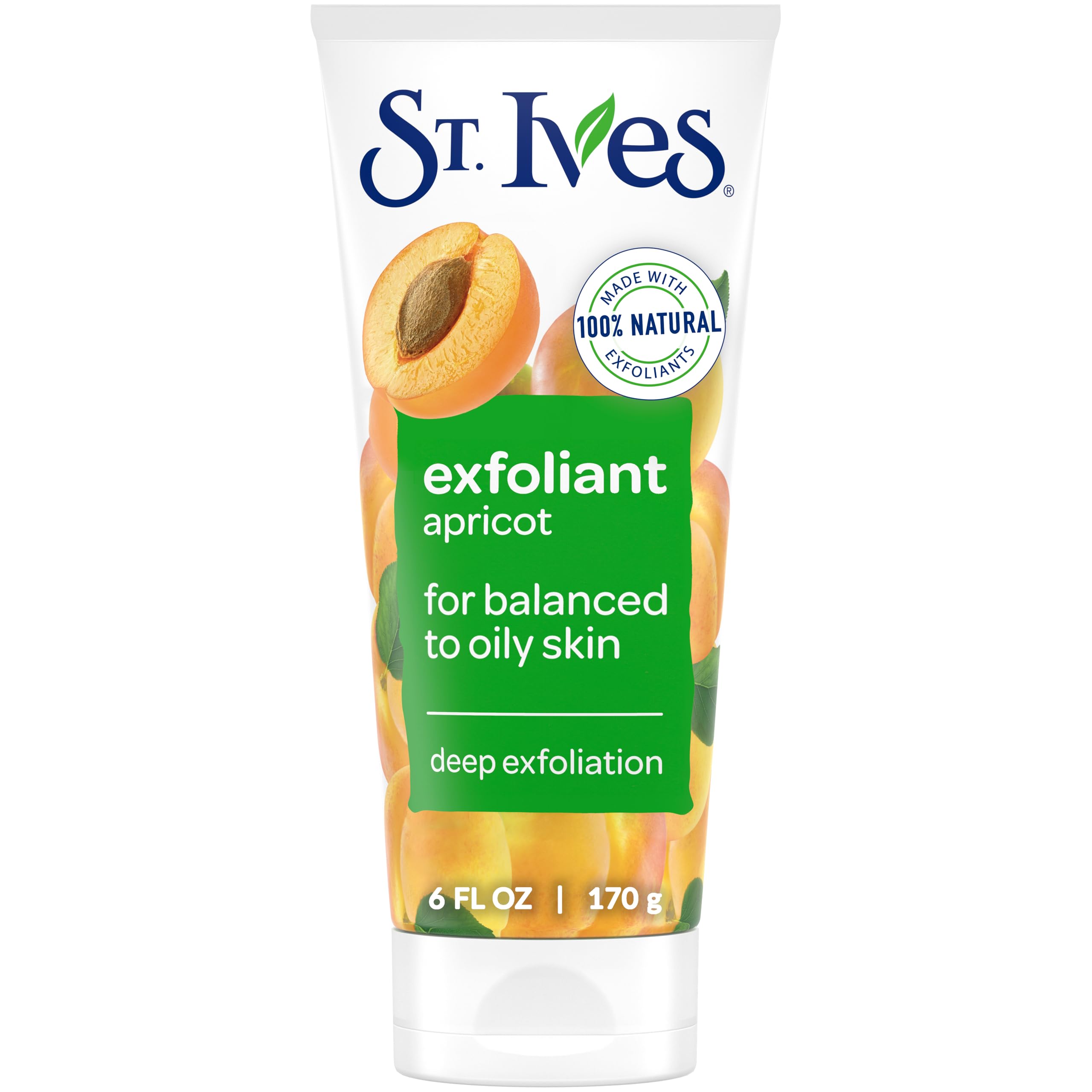 اسکراب صورت زردآلو St. Ives Fresh Skin با 100٪ اکسفولیانت‌ها و عصاره‌های طبیعی | اسکراب پاک‌کننده عمیق برای پوست درخشان | اسکراب صورت برای آقایان و بانوان | تست دورماتولوژیکال | بدون پارابن | تک عدد 170 گرم