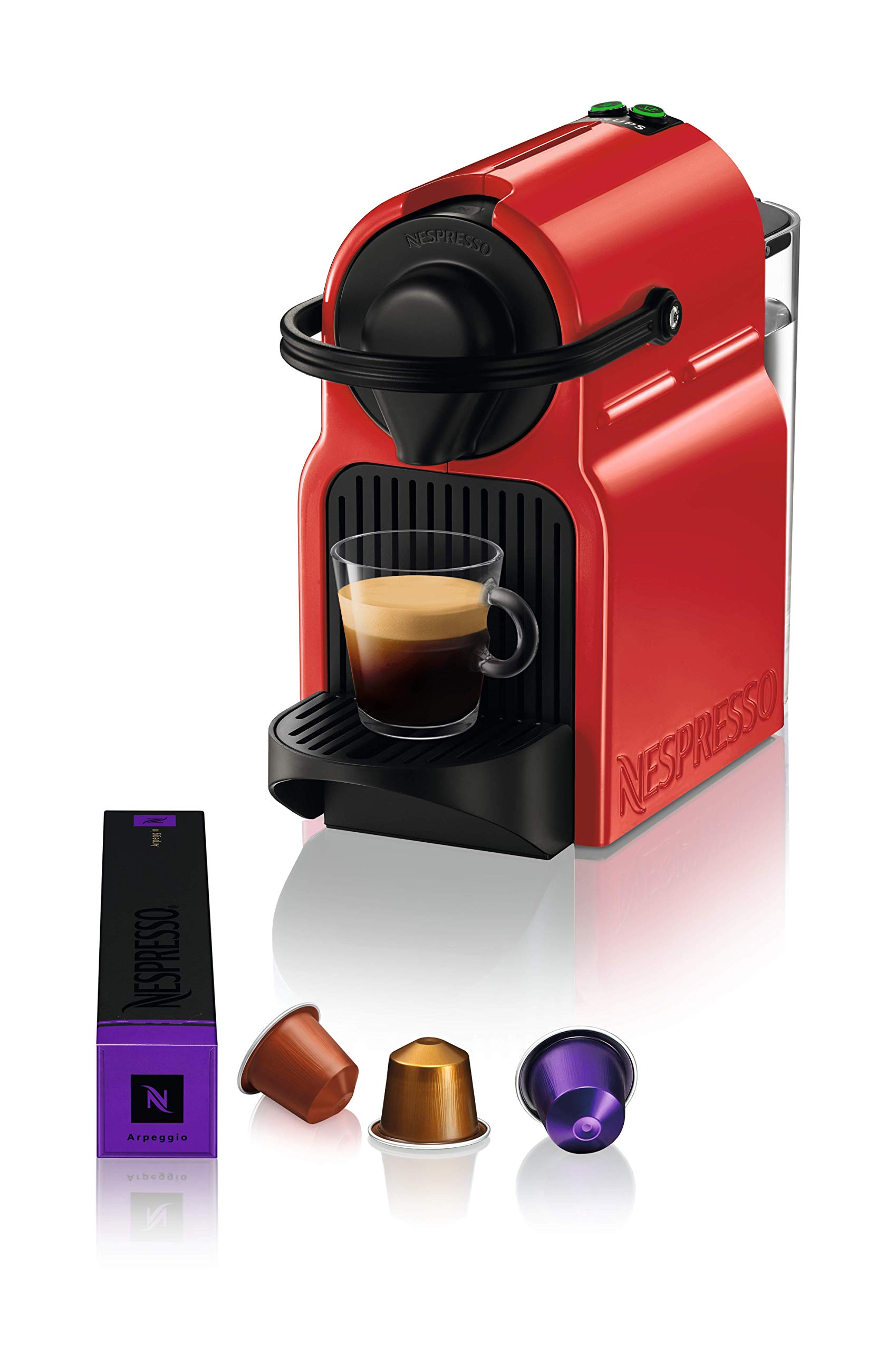 ماشین کپسول قهوه Nespresso Inissia، رنگ قرمز یا روبی توسط Krups - نسخه بین‌المللی - بدون گارانتی Nespresso