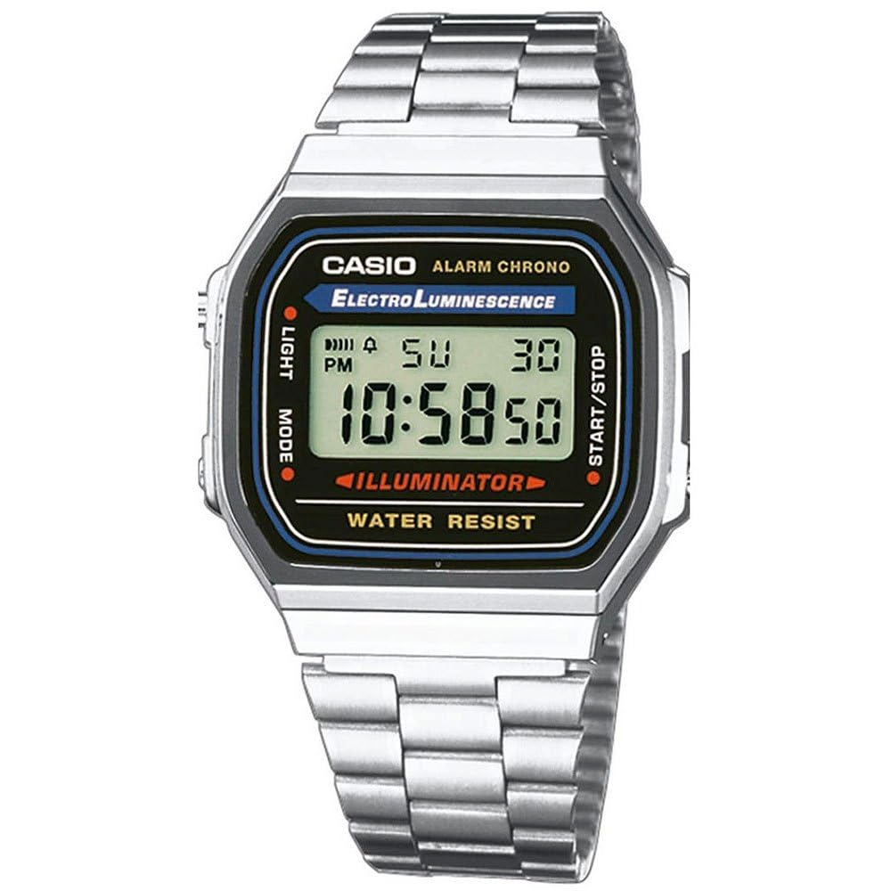 ساعت چند منظوره Casio - مدل A168WA-1WDF با صفحه خاکستری/سیاه و بند نقره ای