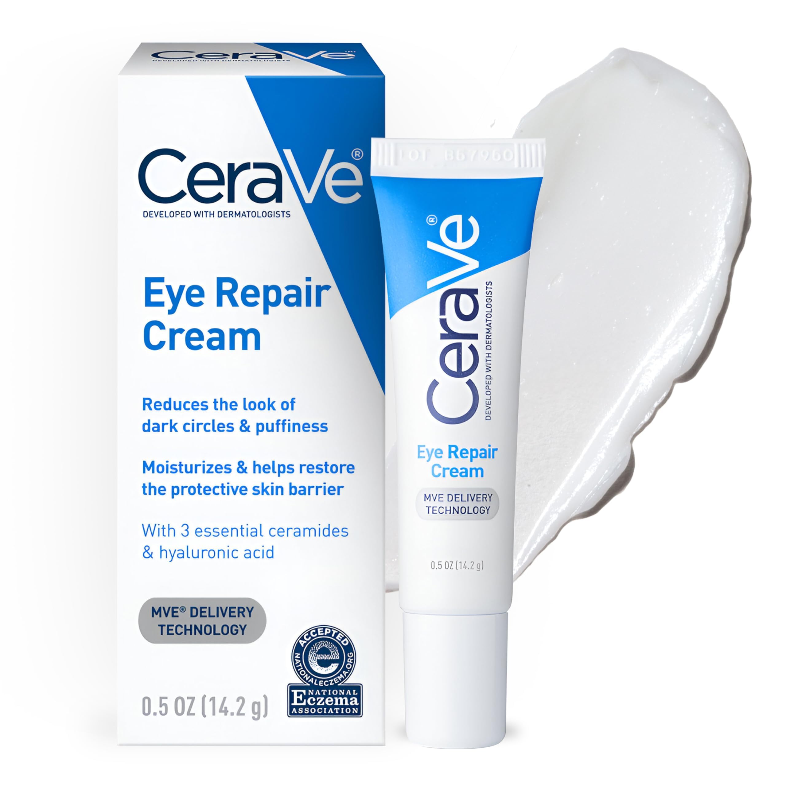 کرم ترمیم کننده چشم Cerave برای حلقه‌های تیره و گونه‌ها با اسید هیالورونیک 14 میلی لیتر