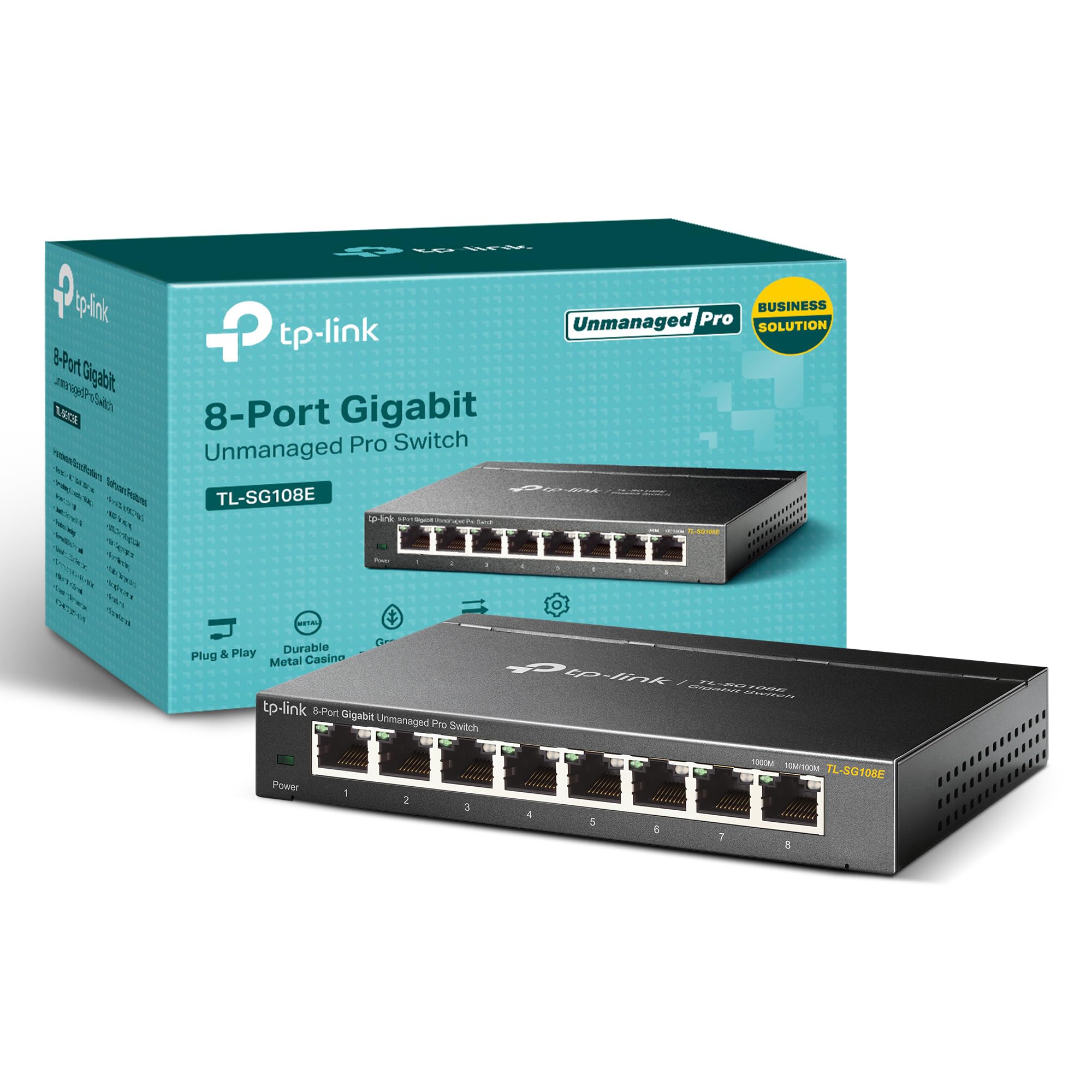 سوییچ ۸ پورت گیگابیت TP-Link | مدیریت آسان هوشمند | پلاگ و پلی | دسکتاپ/نصب روی دیوار | فلز با دوام با پورت‌های شیلد شده | پشتیبانی از QoS، Vlan، IGMP و LAG (TL-SG108E)، ۸ پورت، ویژگی‌های پیشرفته