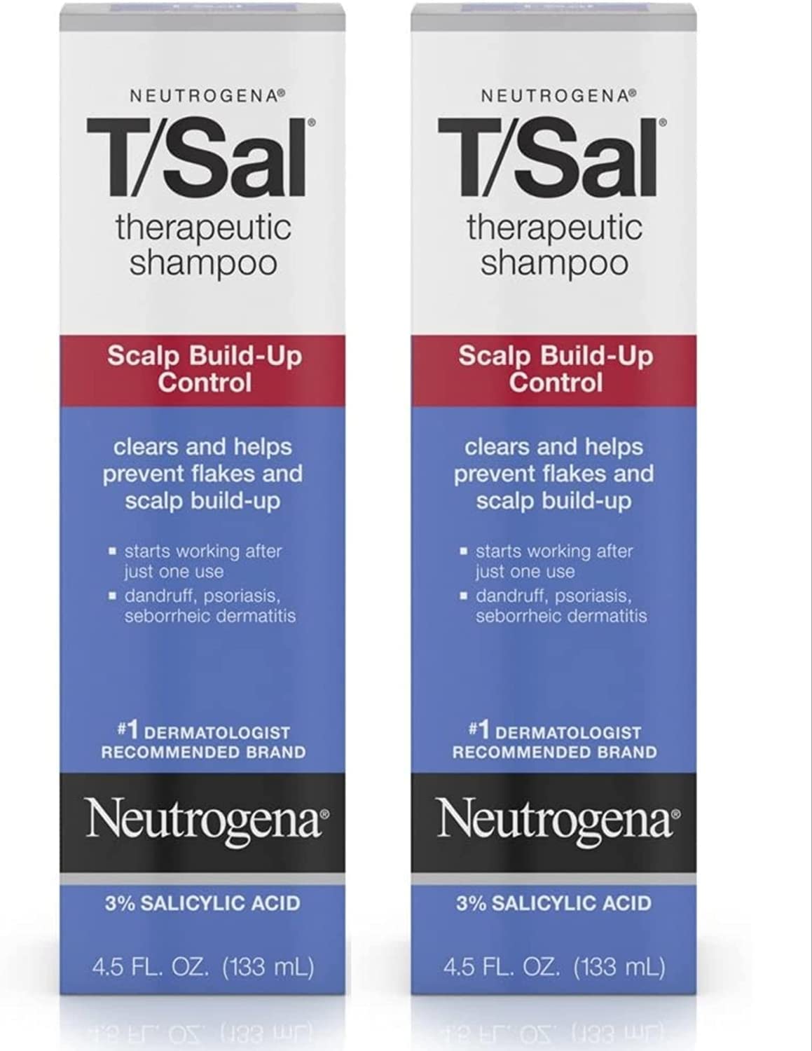 شامپو درمانی Neutrogena T/Sal، کنترل تجمعات روی سر 4.5 اونس (بسته 2 عدد) 130 میلی لیتر (بسته 2 عدد)