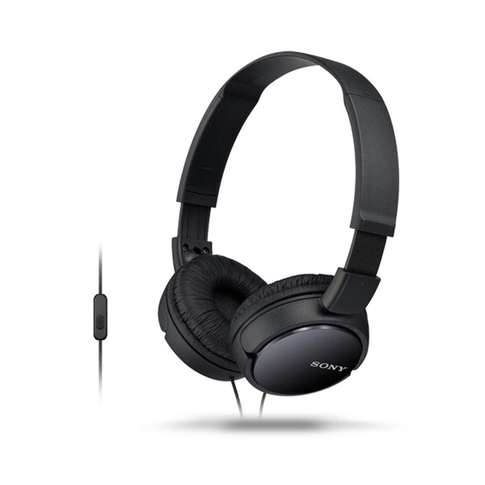 هدفون سیمی Sony MDR ZX110AP با کابل ضد گره، پین 3.5 میلی‌متری Mini-jack، هدست با میکروفون برای تماس‌های تلفنی، مشکی، MDRZX110AP/B سیاه/سفید