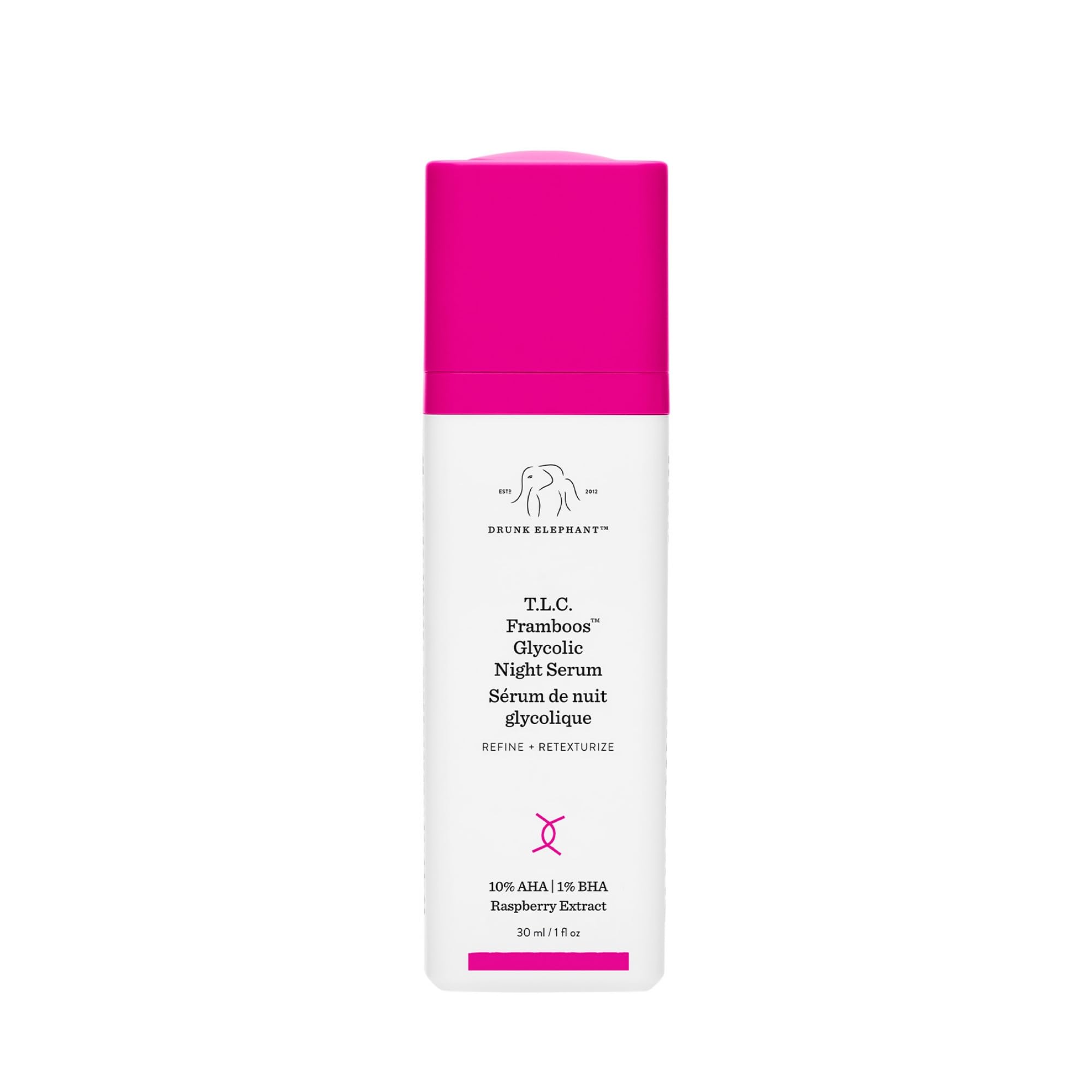 محصول نیمه شبی Drunk Elephant T.L.C. Framboos Glycolic Night Serum با حجم ۳۰ میلی لیتر یا ۱ اونس (بسته‌ای یک عددی)