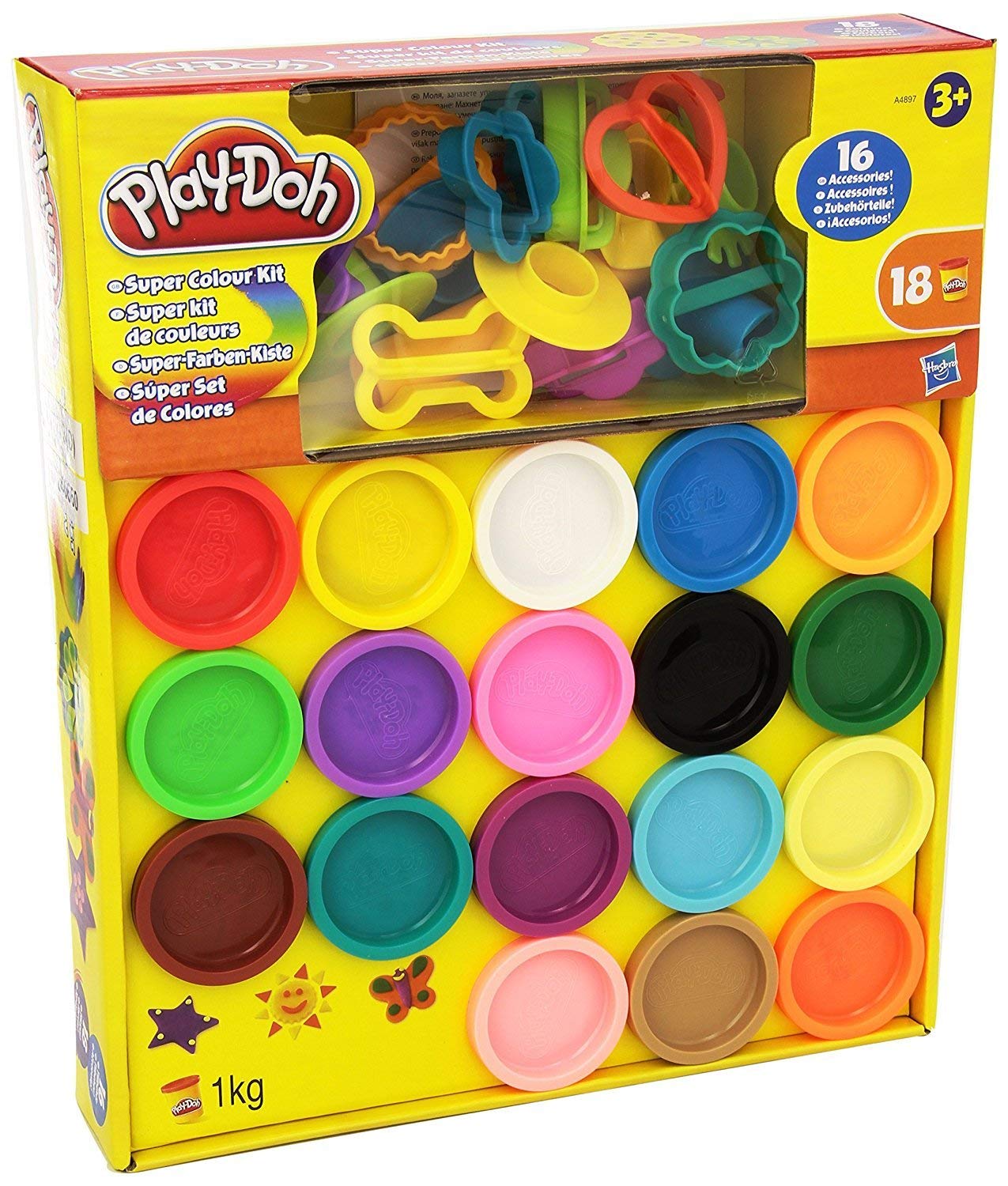 مجموعه رنگی Play-Doh Super Color Kit، شامل 18 رنگ جذاب، 16 ابزار و لوازم جانبی