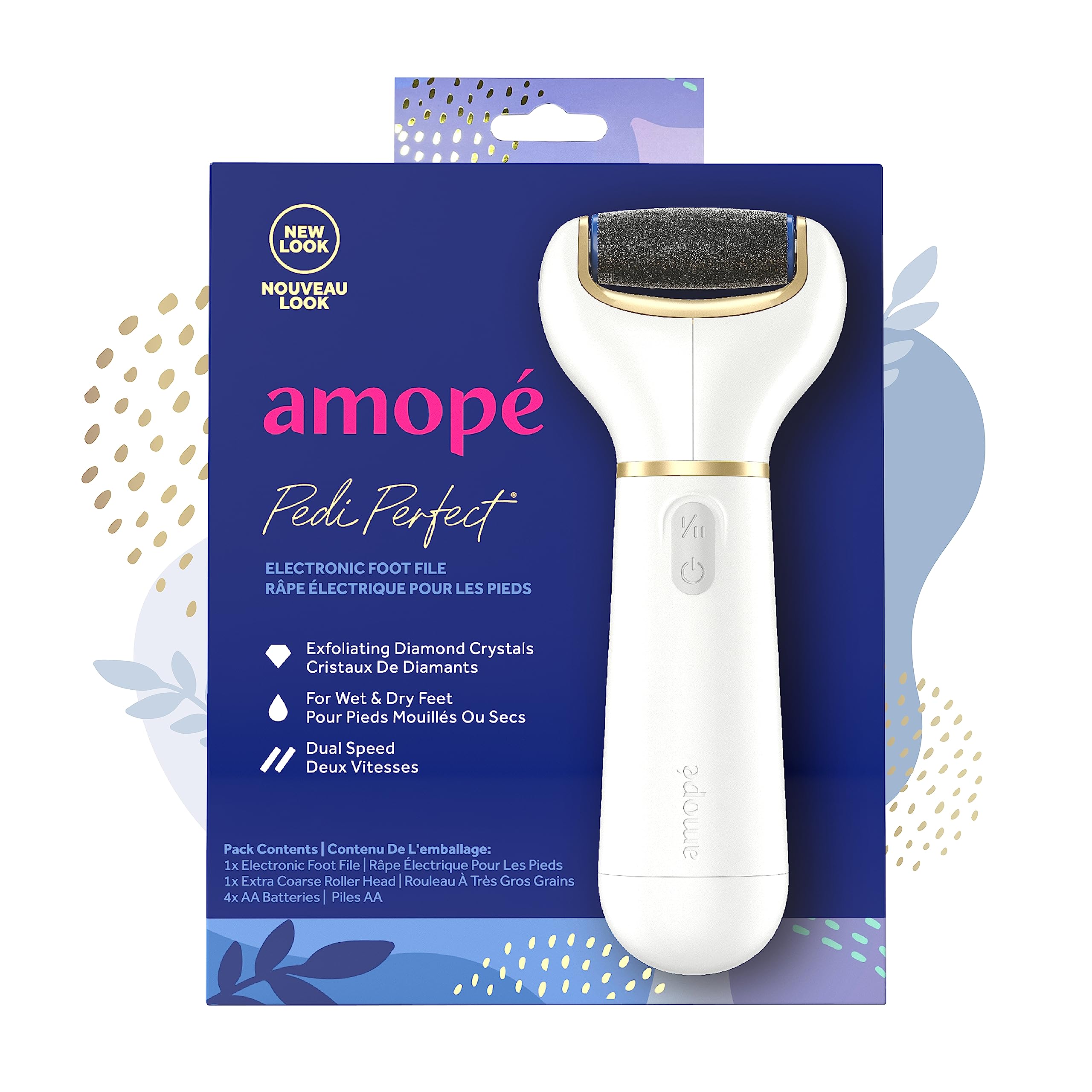 فایل پاهای خشک الکترونیکی پیشرفته Amope Pedi Perfect با کریستال‌های الماس برای پاها، پوست‌های سخت و مرده را تمیز می‌کند - ۱ عدد