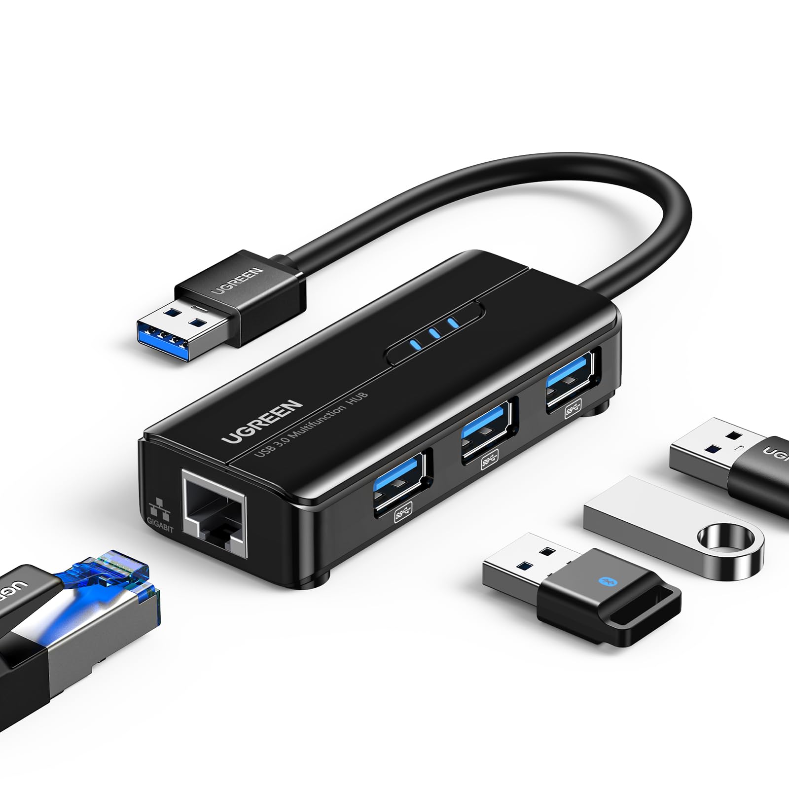 هاب یوجین USB 3.0 با آداپتور اترنت با 3 پورت USB 3.0 تبدیل کننده شبکه گیگابیت Ethernet RJ45 مناسب برای مک‌بوک پرو/ایر، آیمک پرو، سرفیس، کروم‌بوک، کنسول سویچ USB 3.0 1000 مگابیت بر ثانیه