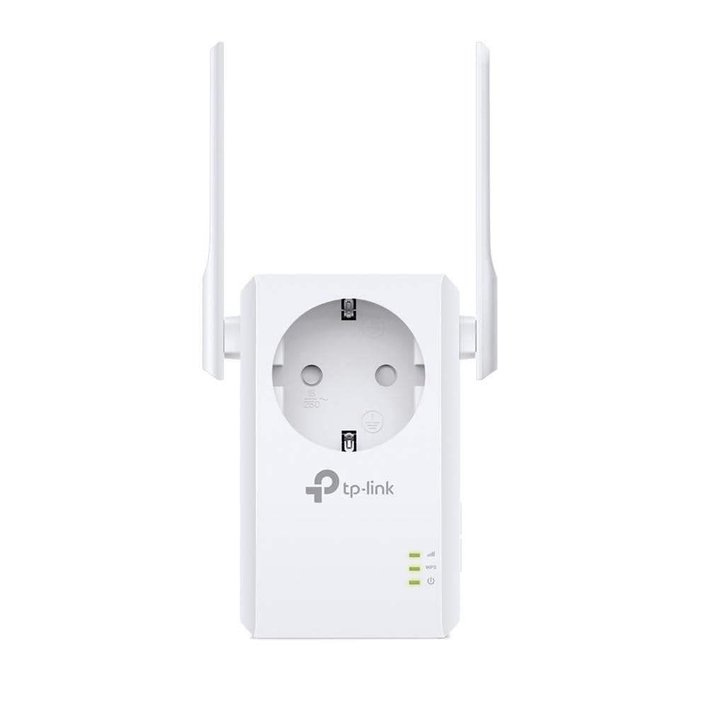 Tp-Link N300 تقویت‌کننده گسترش دهنده‌ی دامنه‌ی یونیورسال با پریز برق اضافی، دامنه‌ی پرسرعت/ وای-فای، افزاینده‌ی وای-فای/ هات‌اسپات با 1 پورت اترنت و 2 آنتن خارجی، پلاگ و پلی، پریز برق انگلیسی - TL-WA860Re