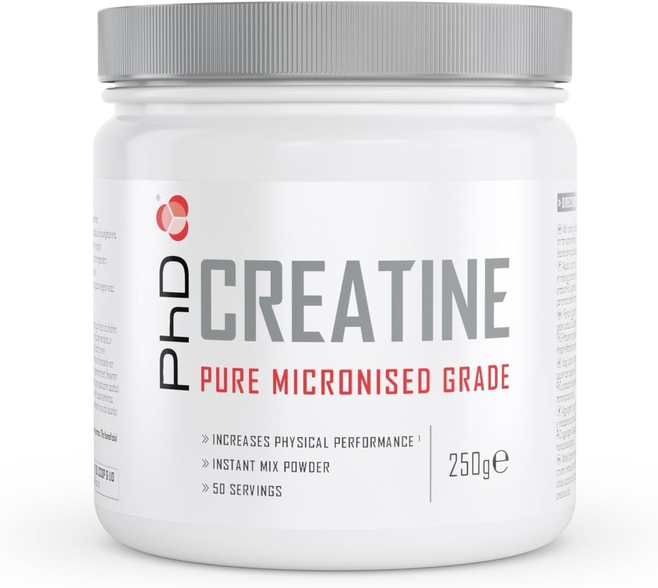 پودر کرياتين مونوهيدرات 100٪ فوق العاده تركيب كوچك شده PhD Nutrition | افزايش قدرت و عملكرد در حين ورزش، 250 گرم
