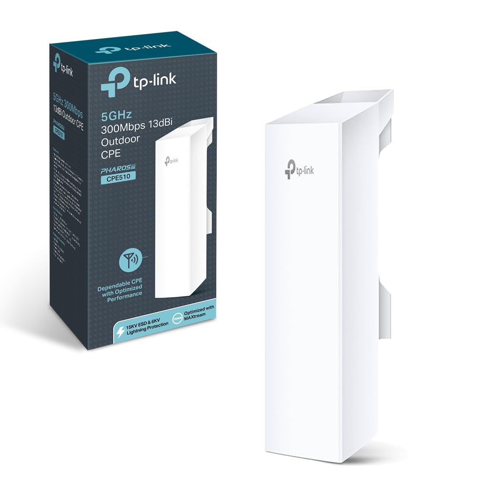 TP-Link 5GHz N300 CPE خارجی با برد بلند برای انتقال نقطه به نقطه و چند نقطه به نقطه | پل بی‌سیم نقطه به نقطه | 13dBi، 15km+ | پاور از طریق PoE غیرفعال شده با دریافتی رایگان PoE | کنترل Pharos (CPE510) سفید N300 | 5GHz