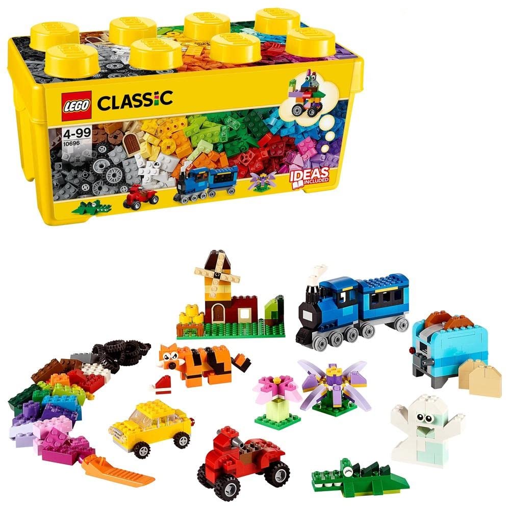 جعبه خلاقانه متوسط LEGO 10696، اسباب بازی آسان، مجموعه ساختنی تاشویی با قطعات رنگارنگ، اسباب بازی برای کودکان، پسران و دختران بالای 4 سال با چرخ، پنجره، چشم و پلاک سبز