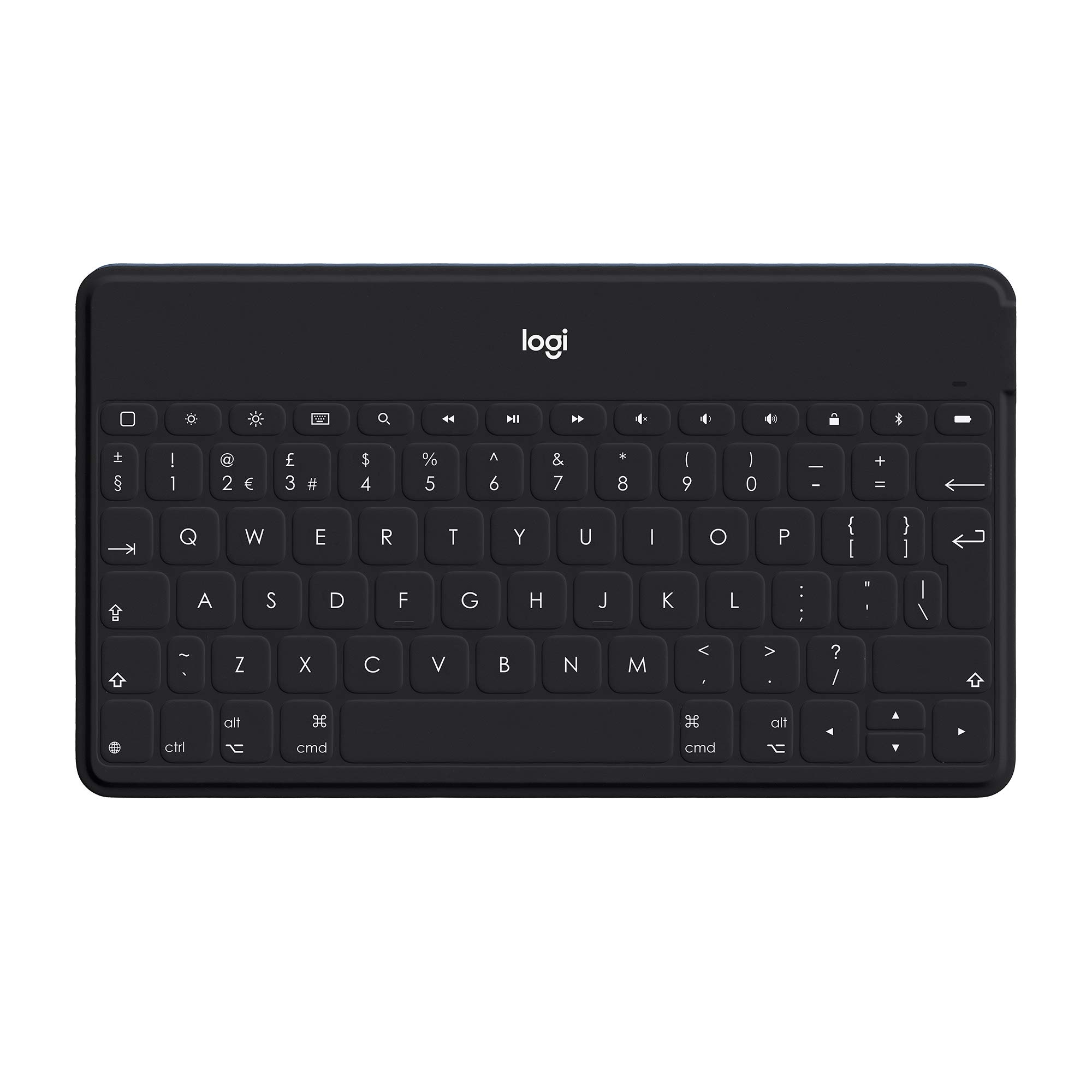 کیبورد بلوتوث بی‌سیم Logitech Keys-To-Go برای آیفون، آیپد، اسمارت‌فون، تبلت، اندروید، ویندوز، اپل تی‌وی، فوق العاده نازک، فوق العاده سبک، کلید‌های میانبر، طرح QWERTY انگلیسی - مشکی برای آیپد