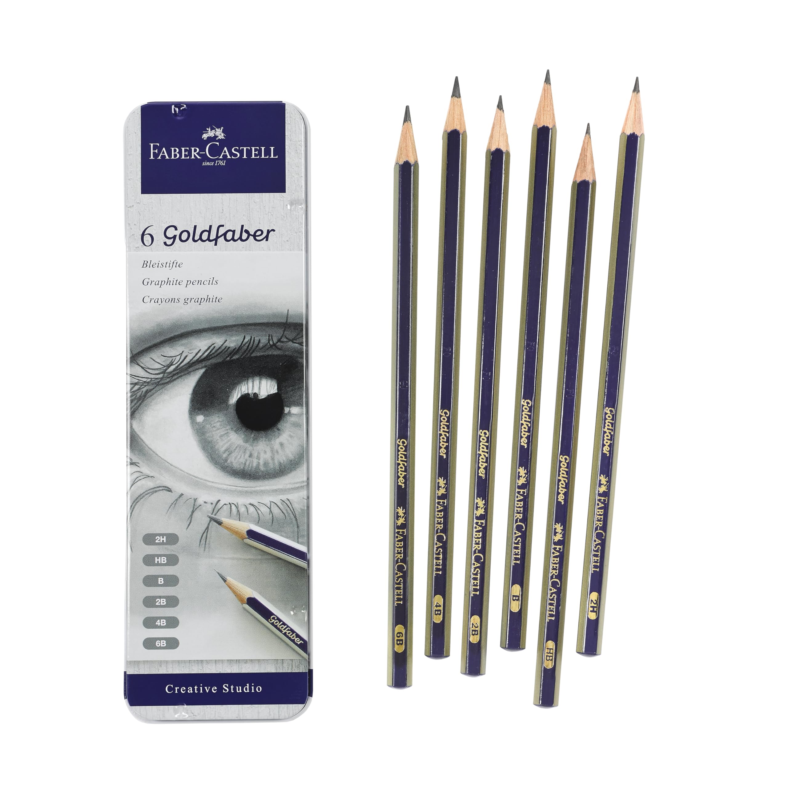 مجموعه مداد مشق گرافیتی سری Creative Studio از Faber-Castell - ۶ مداد گرافیتی (۲H، HB، B، ۲B، ۴B، ۶B)