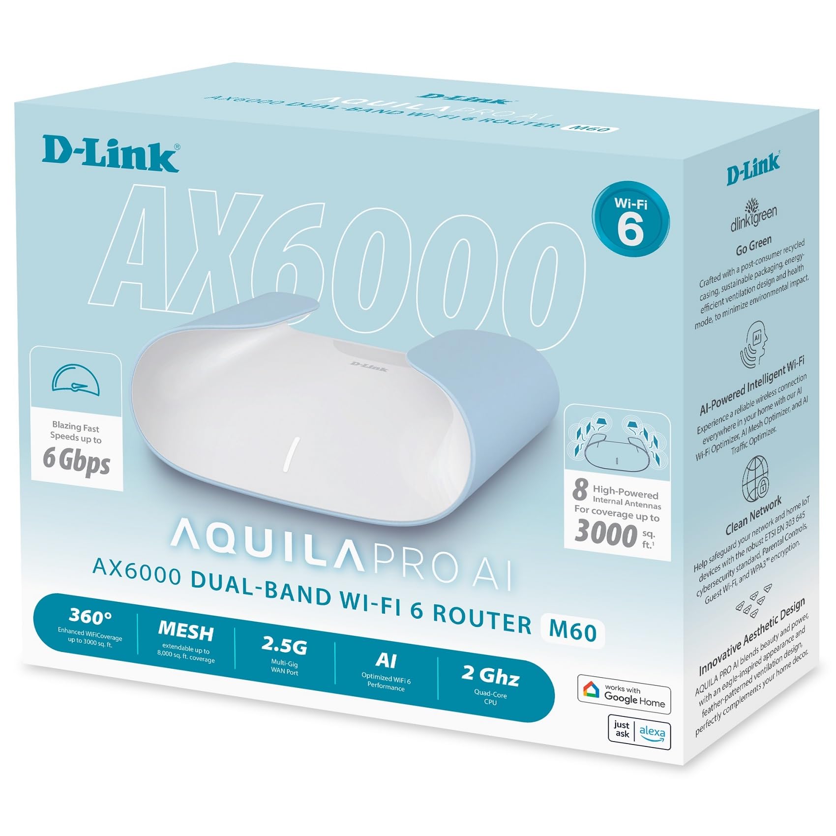 مترجم., مسیریاب WiFi 6 Mesh D-Link AX6000 | طراحی معاصر | عملکرد بالا | قابلیت‌های فراوان | قابلیت هوشمندی هوش مصنوعی | کنترل والدین | پوشش تا ۳۰۰۰+ فوت مربع | مش بسیار قابل توسعه (M60)