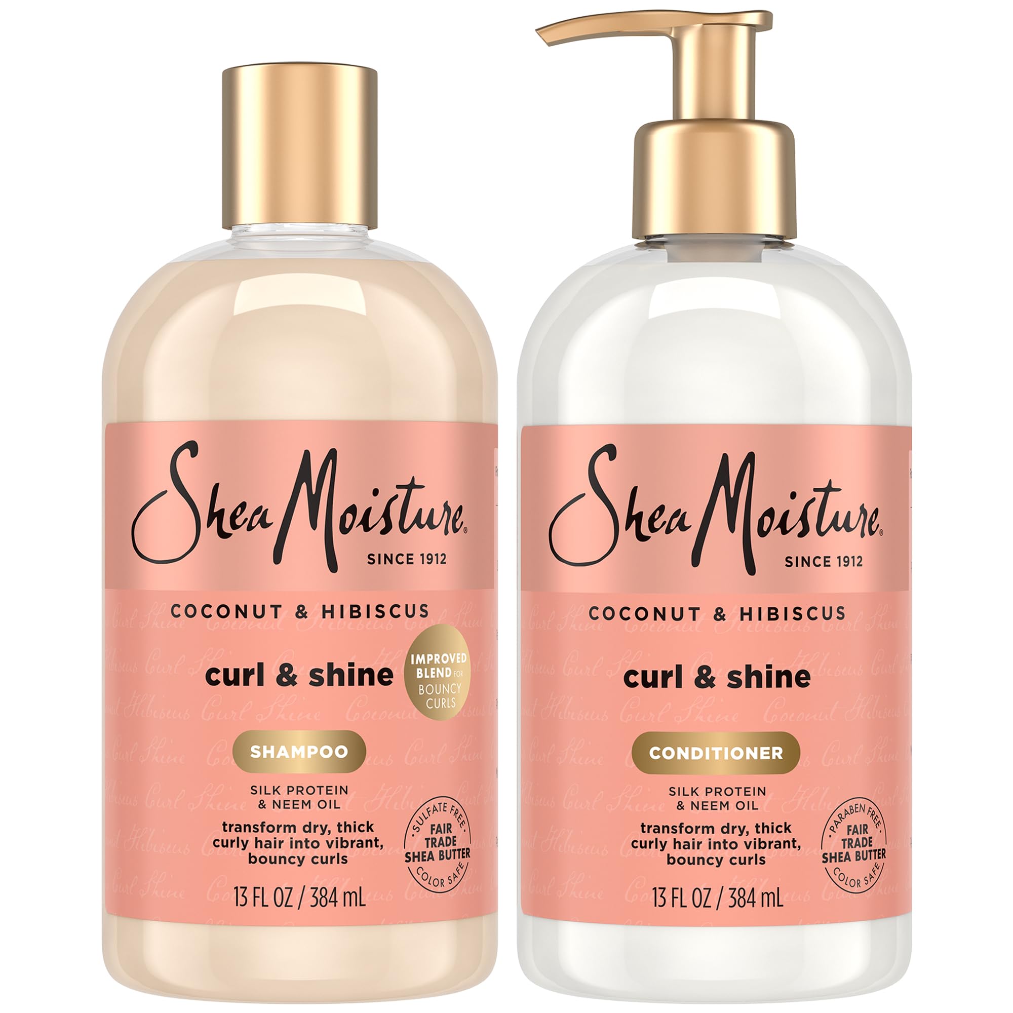 مجموعه شامپو و کاندیشنر SHEA MOISTURE، با رایحه نارگیل و گل هیبیسکوس برای موهای ابریشمی و درخشان، حاوی روغن نارگیل، ویتامین E و روغن نیم، کنترل فریز مو را فراهم می کند، هر یک حجم 13 اونس و 384 میلی لیتر (بسته 2 عدد)