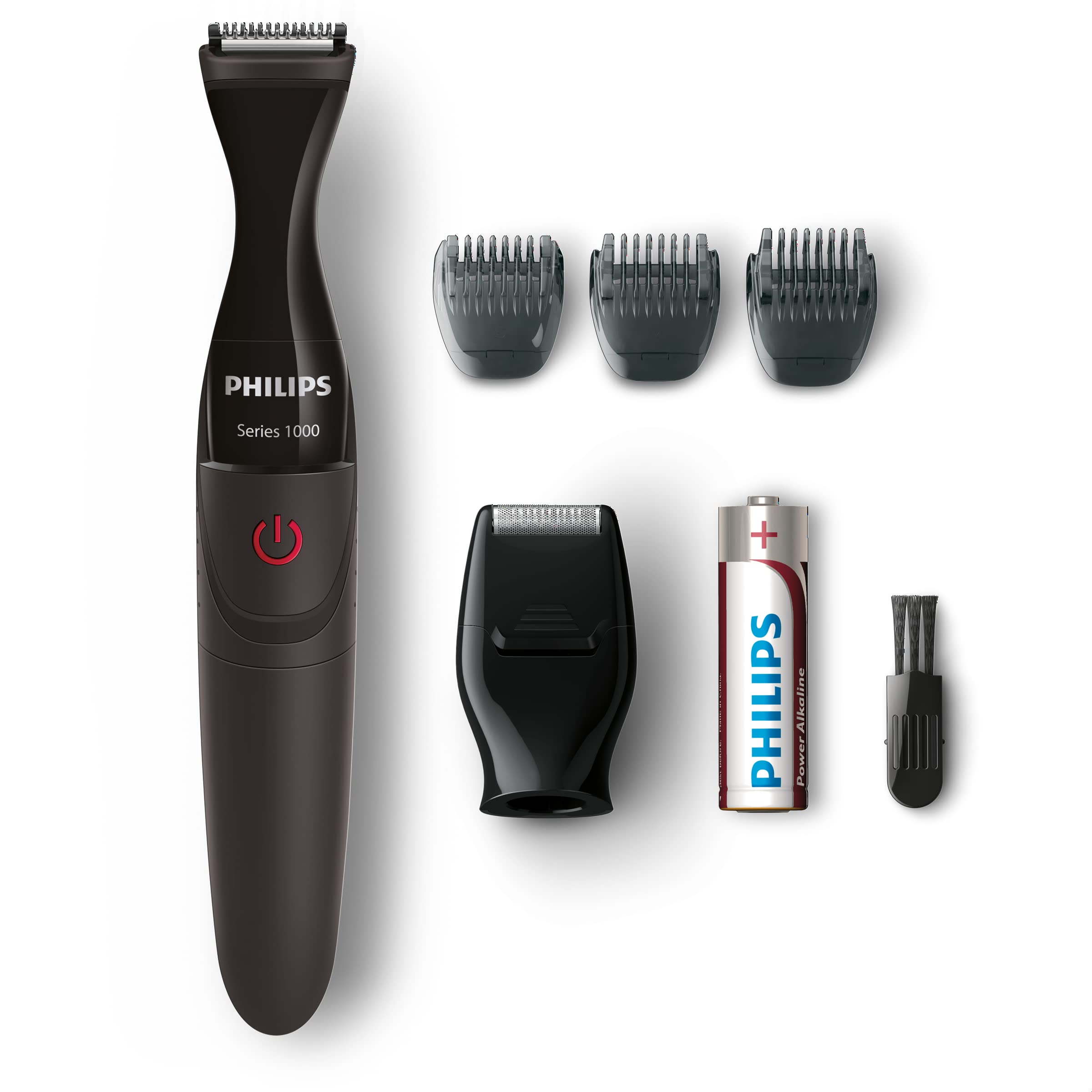 فیلیپس سری Multigroom 1000 ابزار شیار دقیق حداقل موهای دقیق، تریمر دوگانه، ضمیمه تهیه شده، کاملاً قابل شستشو، باتری AA، 3 شانه دقیق - MG1100/16