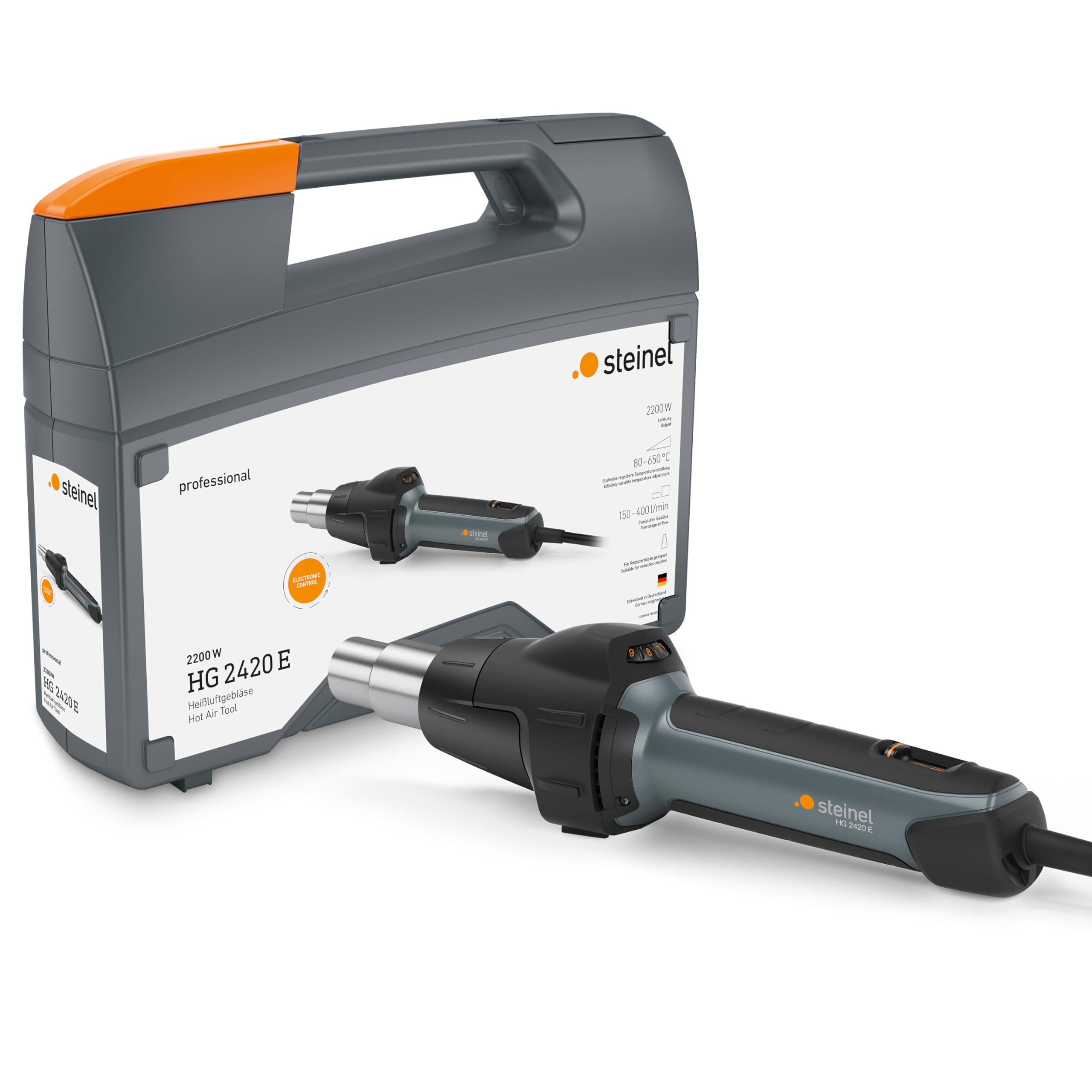 STEINEL HG 2420 E - اسباب گرمایشی توان (220-230 ولت، 50/60 هرتز، 80-650 درجه سانتی‌گراد، خاکستری)