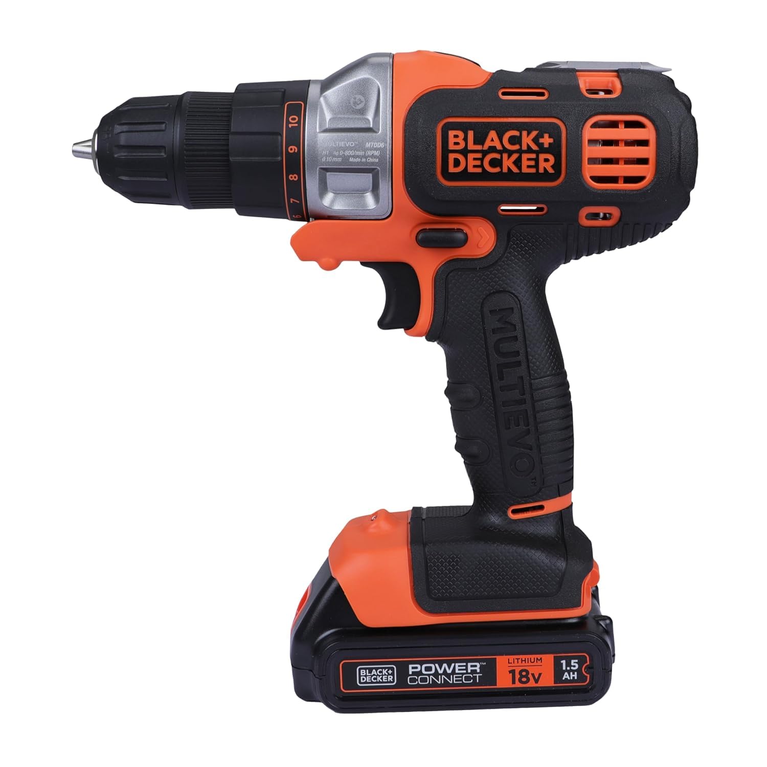 BLACK+DECKER 18V 1.5Ah 10mm Li-Ion Cordless Multi-Evo Multitool Starter Kit with Drill Driver Head for Home, Office & Work DIY Needs, Orange/Black - MT218K-GB,