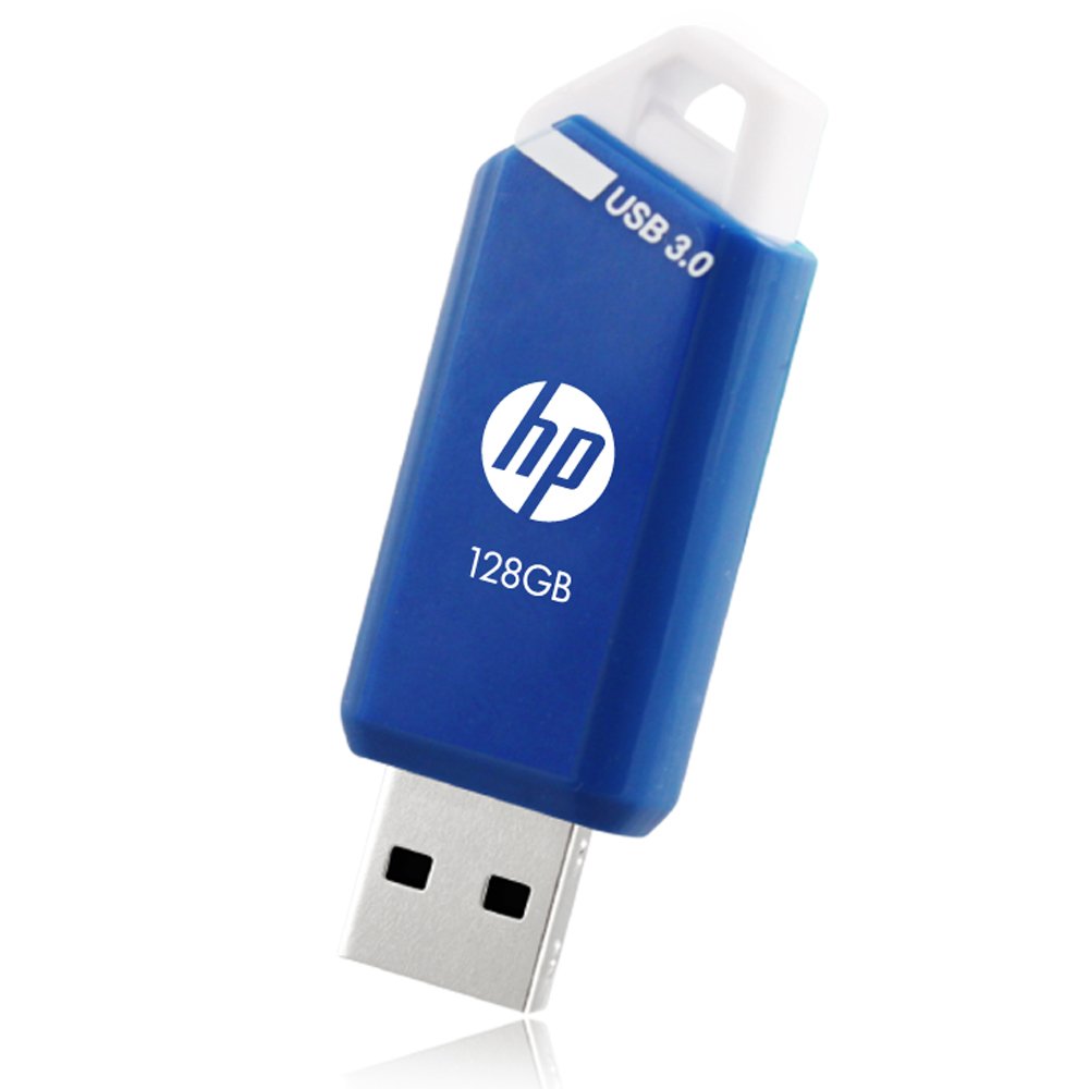 فلش درایو HP x755w با ظرفیت 128 گیگابایت، USB 3.1، رنگ آبی-سفید، سرعت انتقال تا 75 مگابایت بر ثانیه