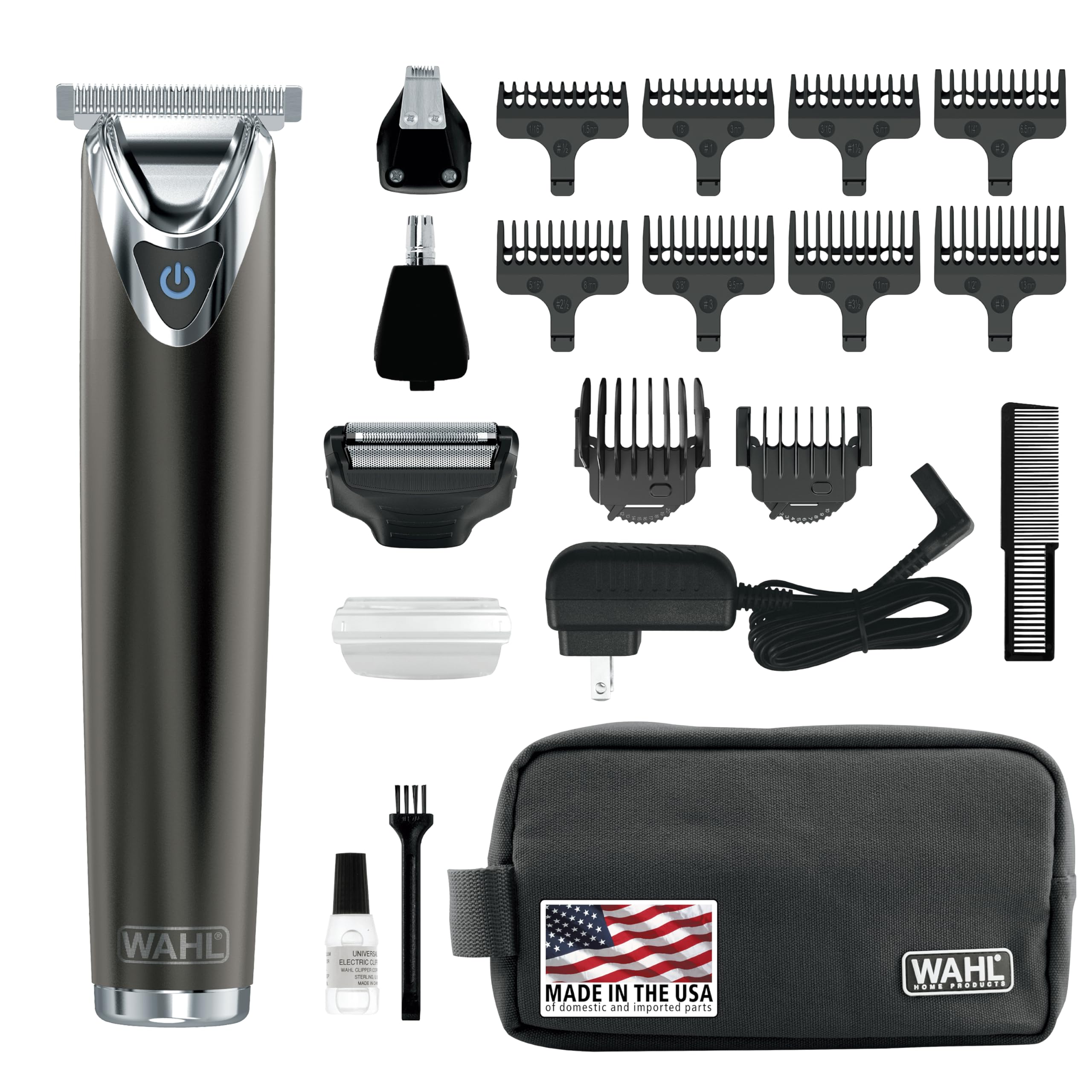 جعبه ابزار بهداشتی مردانه Wahl Clipper Slate Stainless Steel Lithium Ion Plus Beard Trimmers for Men, Electric Shavers, Nose Ear Trimmers, Rechargeable All in One Men's Grooming Kit, by the Brand used by Professionals, 9864