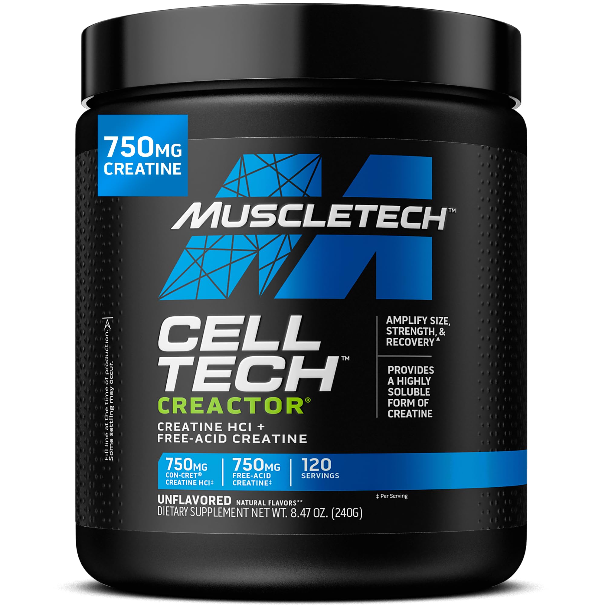 مکمل ایجاد ماهیت چندگانه MuscleTech Cell-Tech Creactor Creatine HCl و افزایش خلاقیت کر آمین و کرئاتین بدون اسید، قدرت ساخت عضلات را افزایش میدهد، قدرت را تقویت میکند، عملکرد را بهبود میبخشد و مصرف بهتر و بازیابی سریع بعد از تمرینات بدنسازی، نوشیدنی بعد از تمرین بدون طعم 120 سرویس