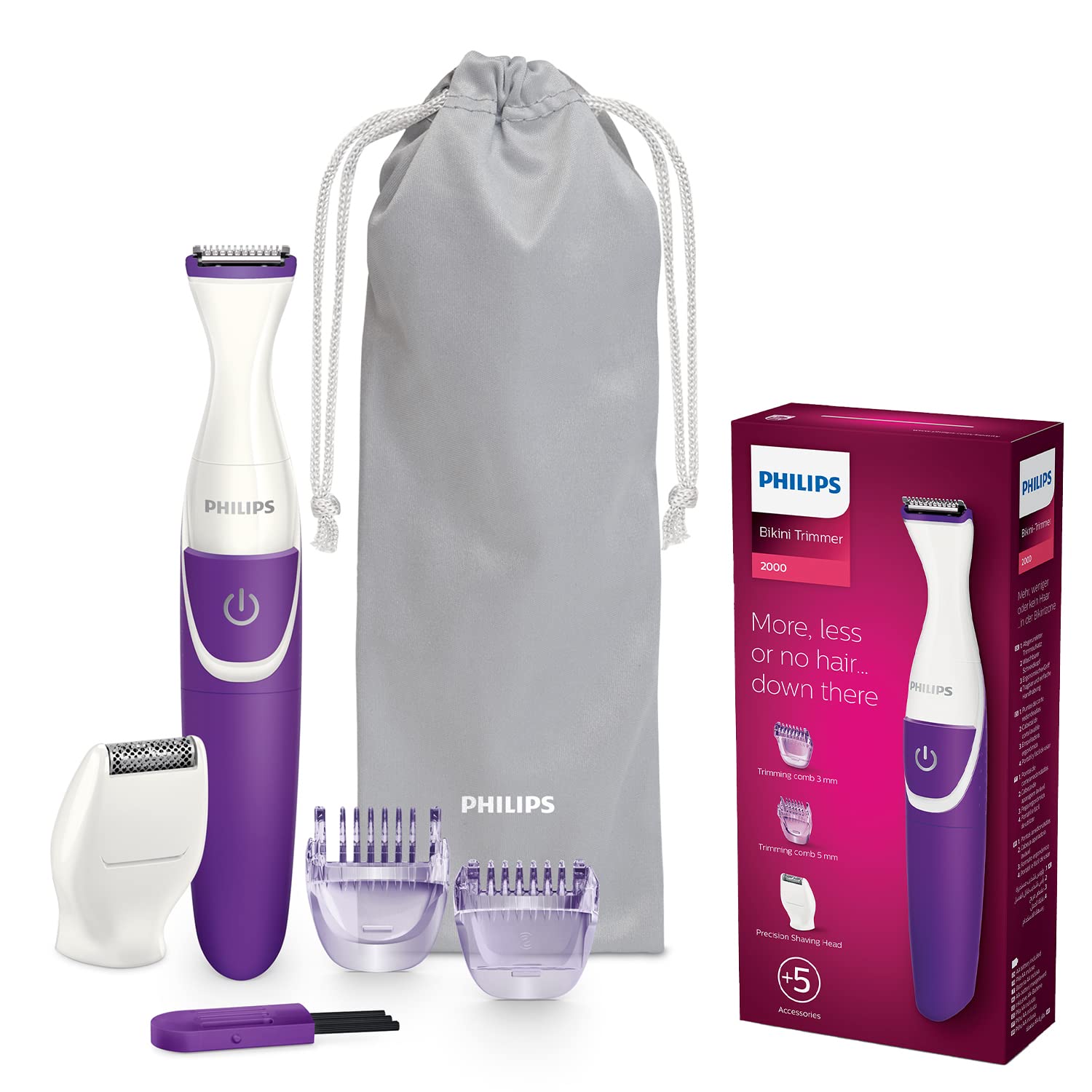 Philips BikiniGenie BRT383/15 - یک تریمر بیکینی کاربردی برای تراشیدن، اصلاح و استایل دادن به منطقه بیکینی با پیوستهای مدل‌سازی و سرهای اصلاح - برای از بین بردن موهای بی‌دردسر