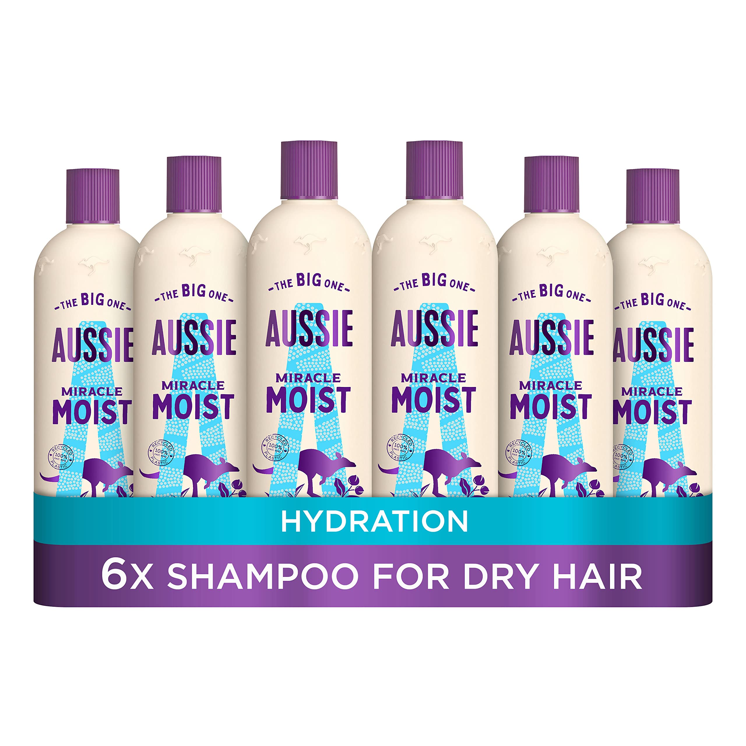 شامپو Aussie Miracle Moist حجم ۳۰۰ میلی‌لیتر - بسته ۶ عددی، بدون خشونت، شامپو Miracle Moist بسته ۶ عددی