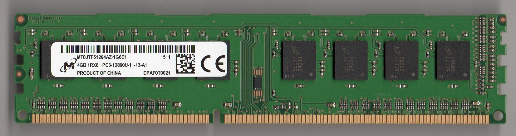 حافظه RAM رایانه رومیزی Micron 4GB DDR3 1Rx8 PC3-12800U MT8JTF51264AZ-1G6E1