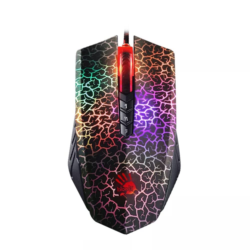 موس بازی Bloody Light Strike Gaming، دقت بازی (4000 CPI)، 6 حالت اسنایپر، پاپوش زره‌ای، حالت‌های شلیک فلزی X'Glide 3 در دکمه چپ، مناسب چپ‌دستها و راست‌دستها، Extreme Core 4، موس با زاویه اشعه مادون قرمز - مشکی
