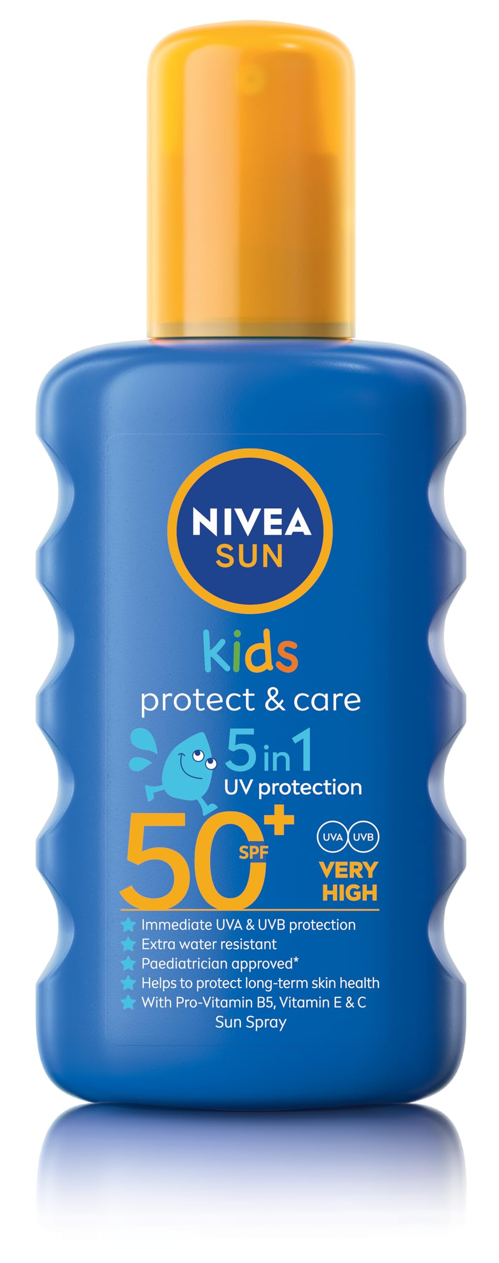 اسپری ضد آفتاب کودکان NIVEA SUN، حفاظت و مراقبت، SPF ۵۰+، حفاظت پوست ۵ در ۱، حدا بالا و فوری در برابر پرتوهای UVA و UVB، مقاومت بیشتر در برابر آب، ۲۰۰ میلی لیتر