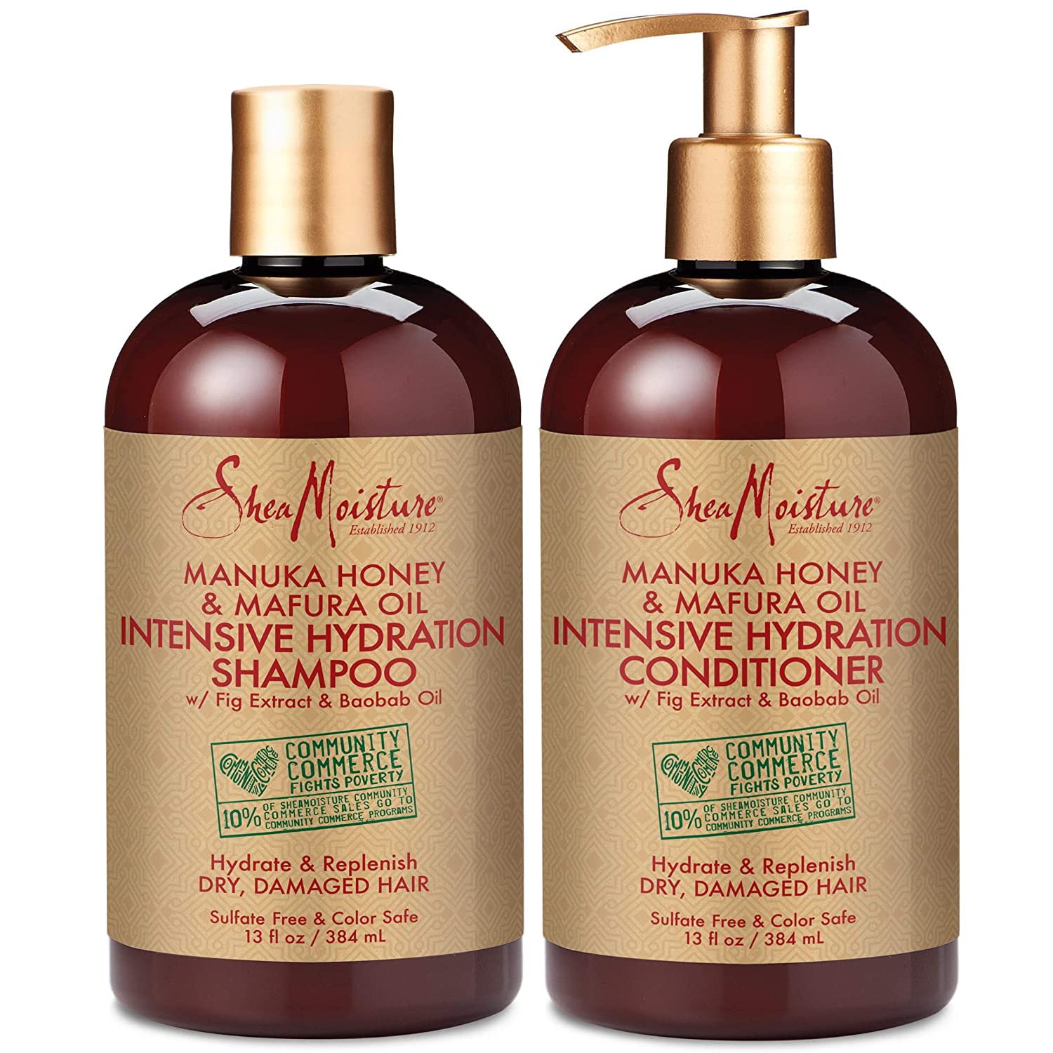 شامپو و کاندیشنر آبرسان و مرطوب‌کننده 384 میلی‌لیتری SheaMoisture با عسل منوکا و روغن مافورا (بسته 2 عدد)