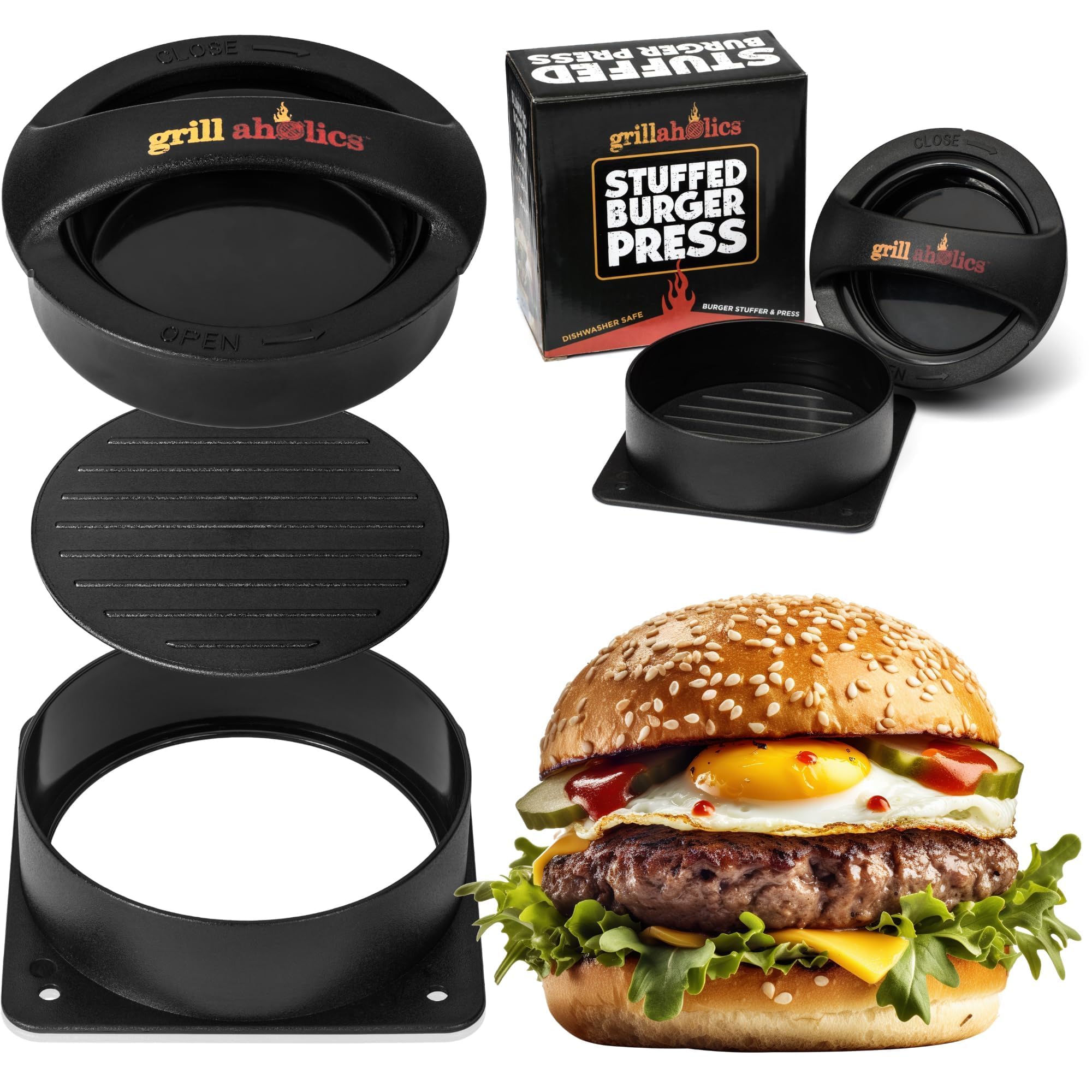 Pres پت برچر حرفه‌ای مدل Grillaholics Stuffed Burger Press & Hamburger Patty Maker