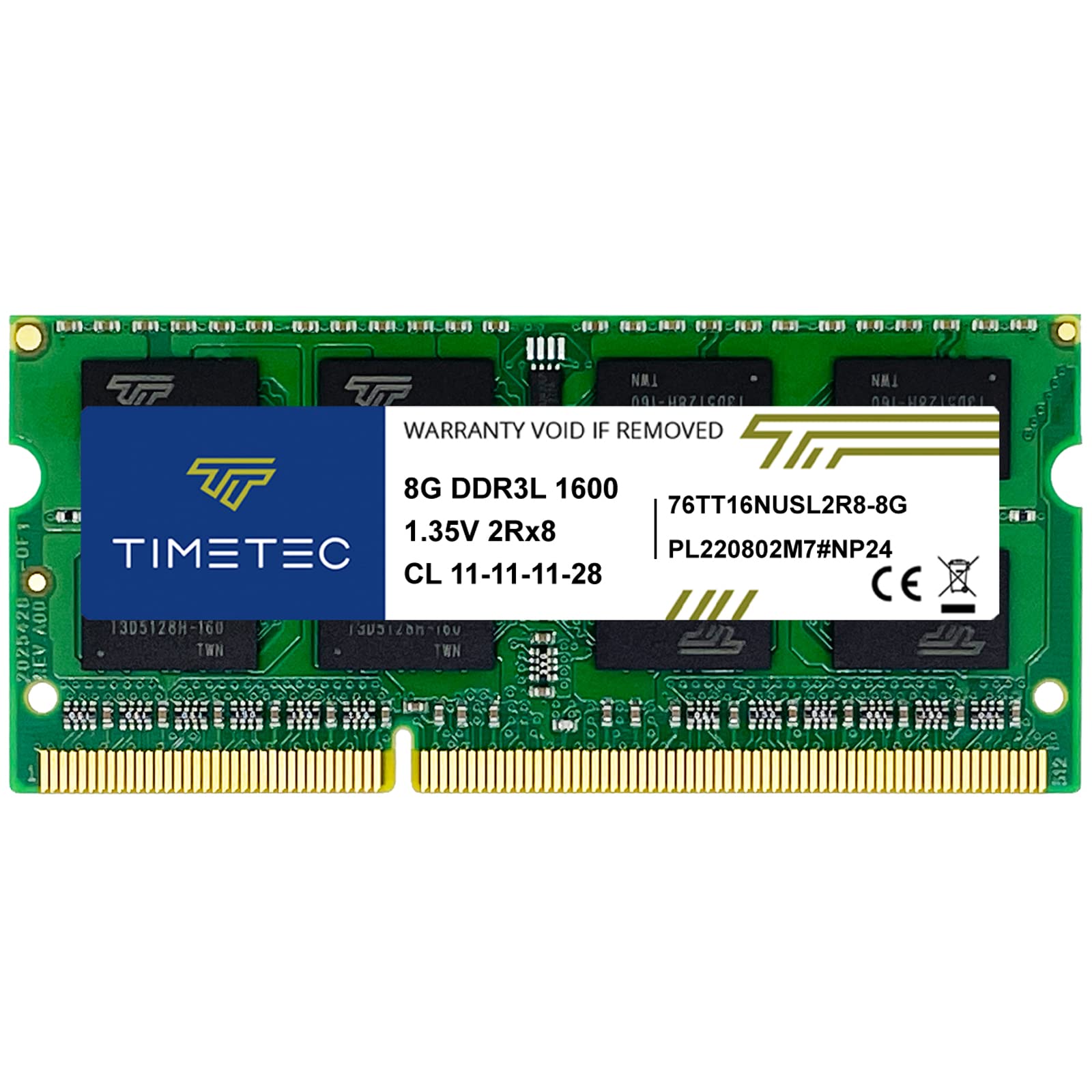 Timetec 8GB DDR3L / DDR3 با سرعت 1600MHz (DDR3L-1600) PC3L-12800 / PC3-12800 (PC3L-12800S) غیر-ECC، غیر-بافر شده 1.35V/1.5V CL11 2Rx8 دو رتبه اسلات 204 پین SODIMM ماژول حافظه RAM برای ارتقاء لپتاپ، نوت بوک، کامپیوتر شخصی